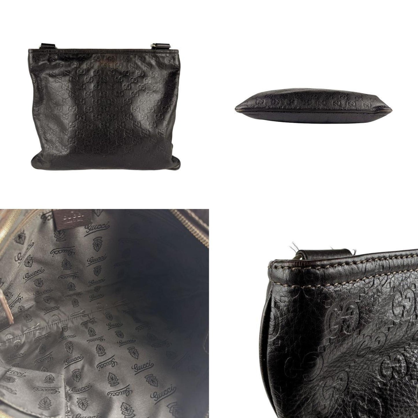 Gucci Shoulder Bag Leather Dark Brown