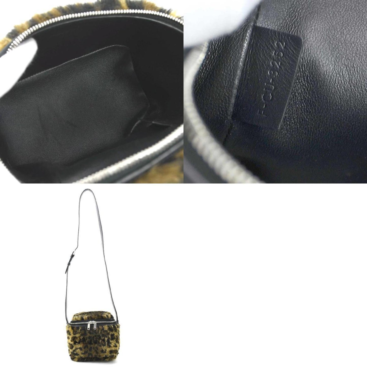 Celine Shoulder Bag Fur Leather Black X Brown