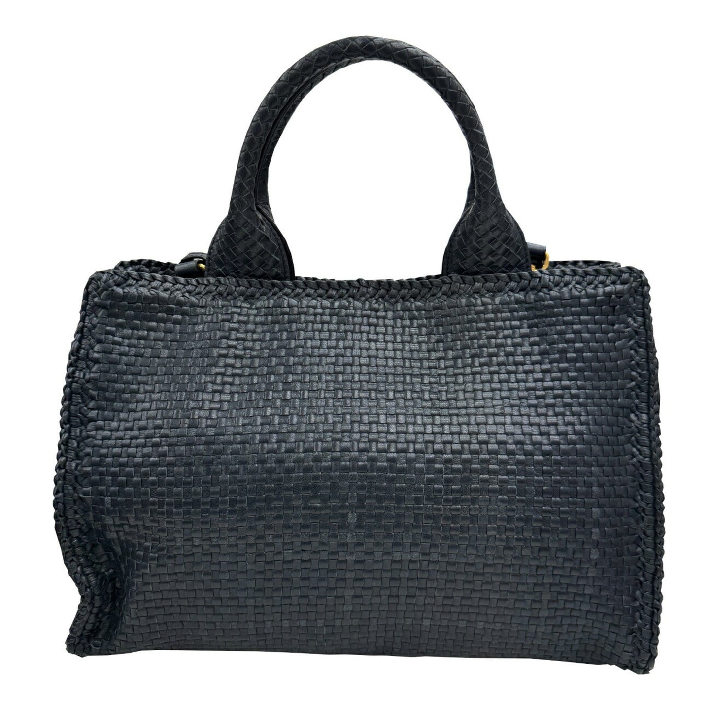 Prada 1Bg258 Shoulder Bag Madras Handbag Leather Navy
