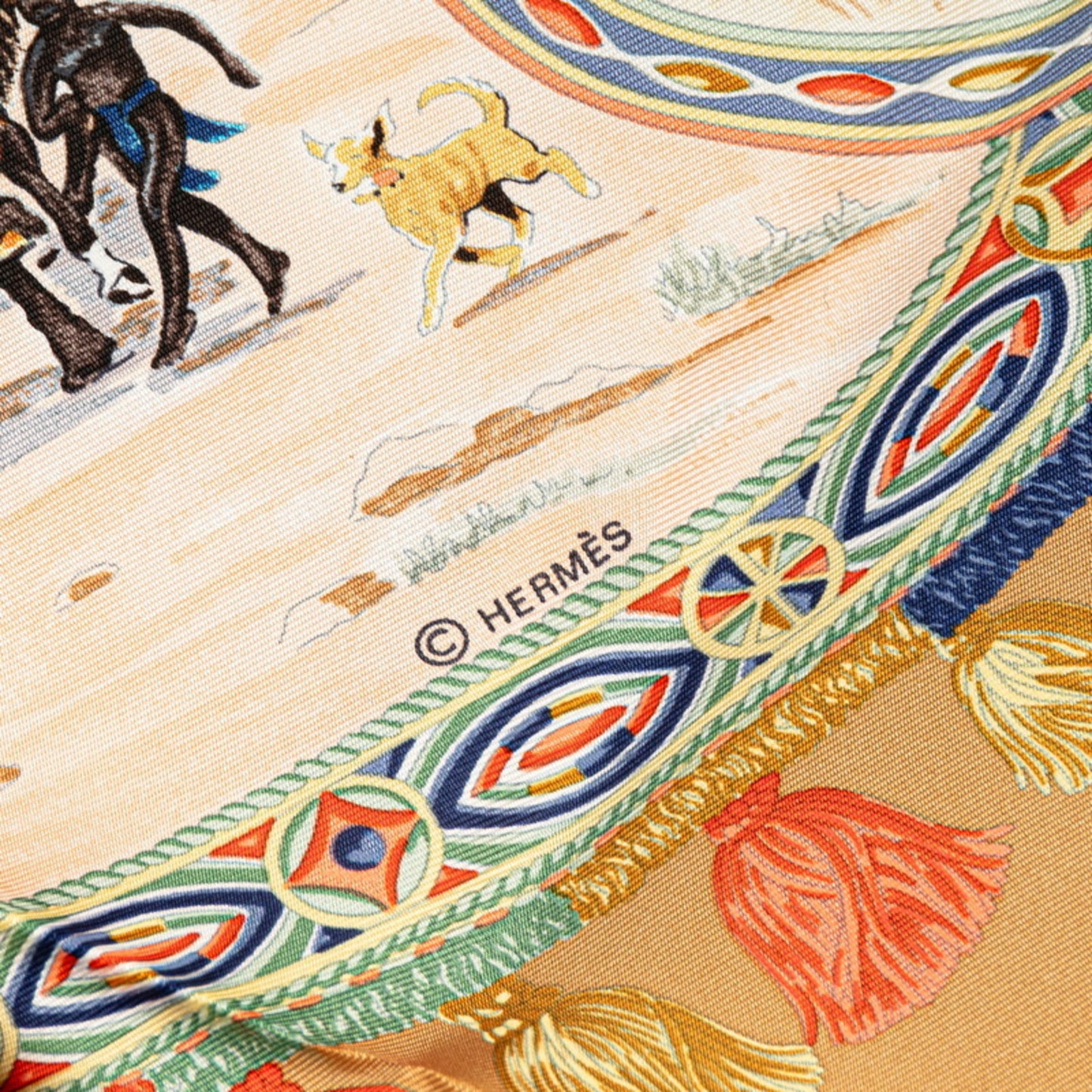 Hermes Carre 90 Cavaliers Peuls Pool Tribe Riders Scarf Muffler Brown Multicolor Silk