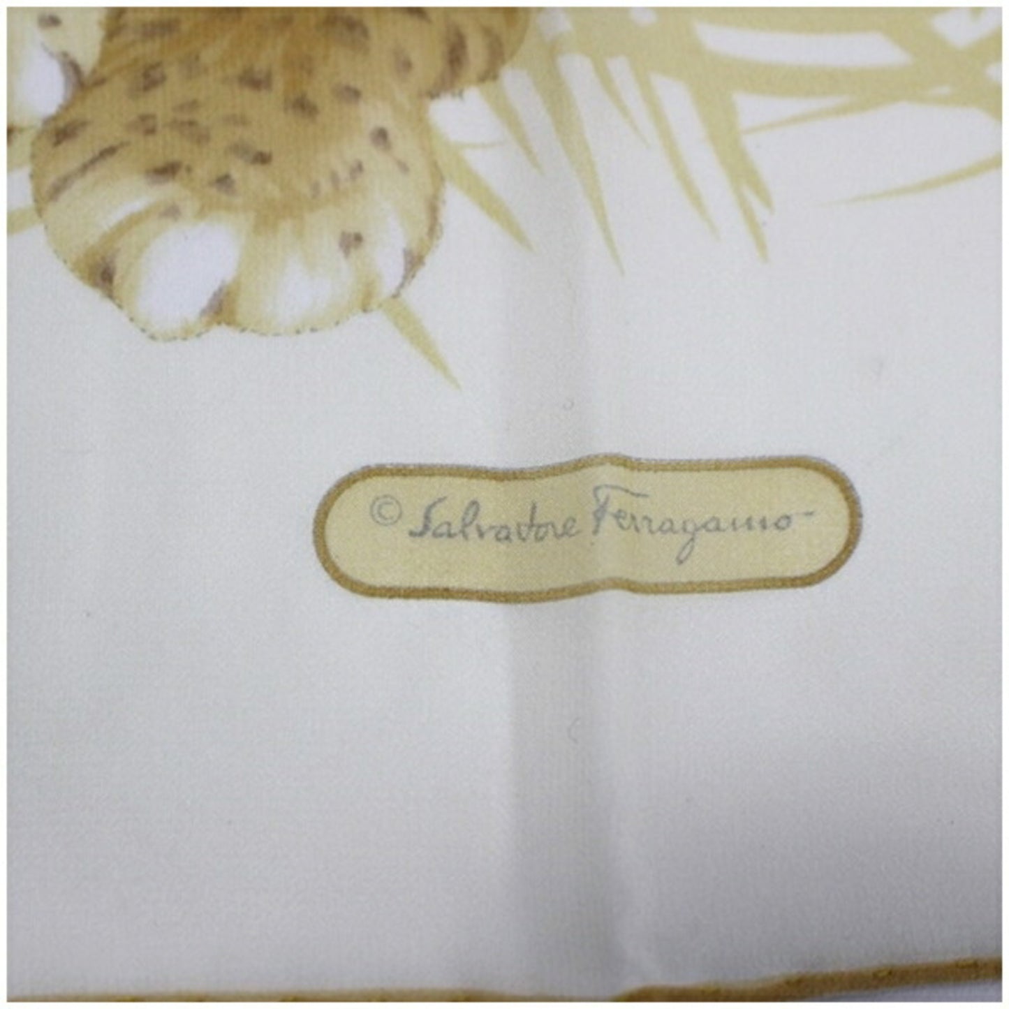 Salvatore Ferragamo Silk Rectangular Scarf Muffler Stole Ivory Animal Print