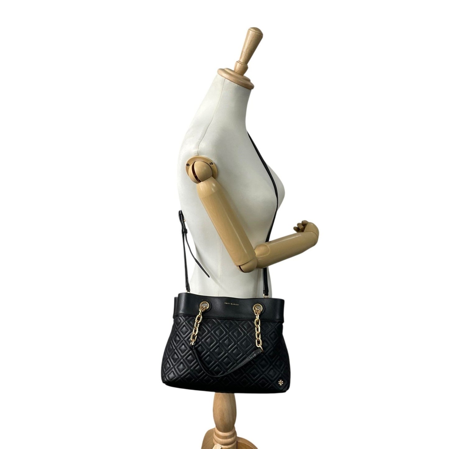 Tory Burch Fleming 2-Way Handbag/Shoulder Bag In Black With Gold Hardware