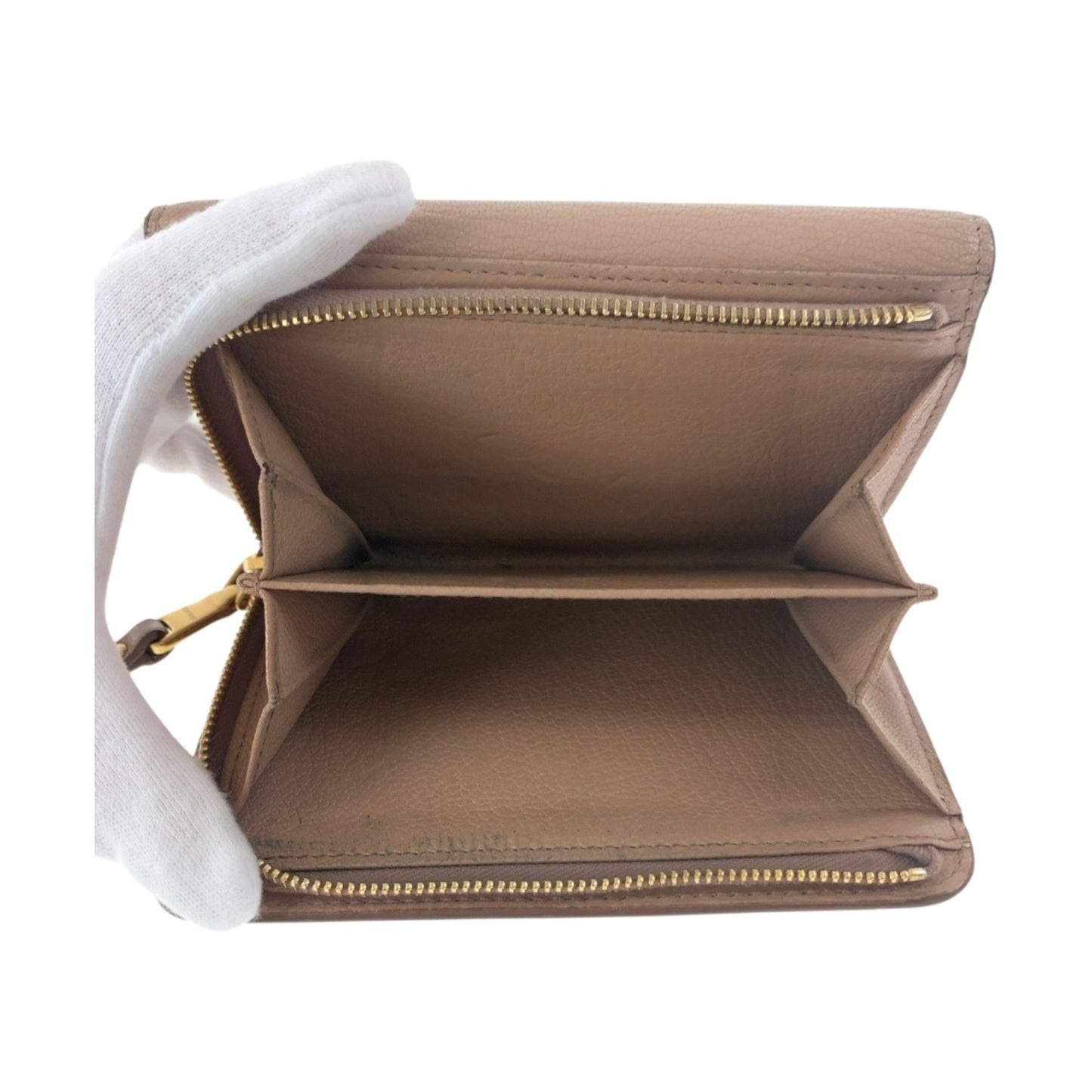 Miu Miu Miu Ribbon Pink Gold Hardware Leather Folding Wallet Compact