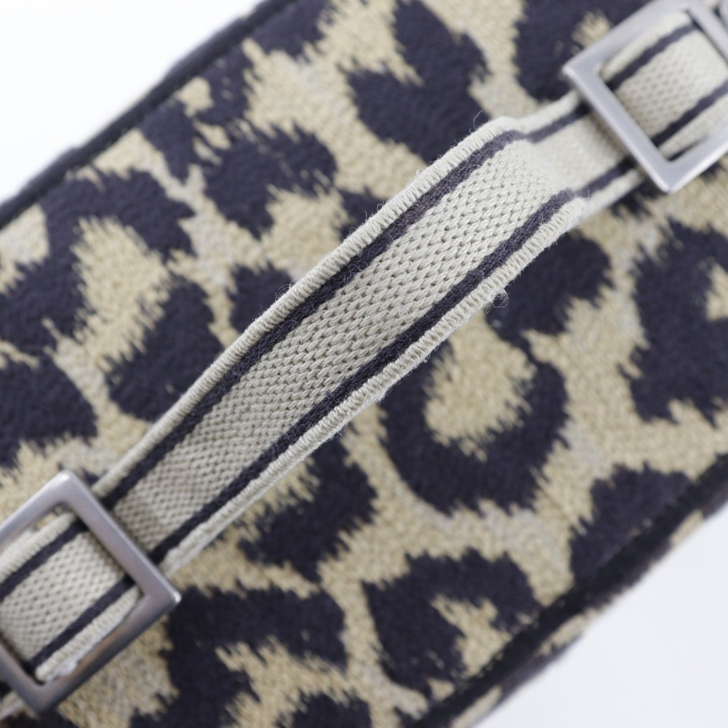 Christian Dior Vanity Handbag Shoulder Leopard Canvas Beige 2Way Double