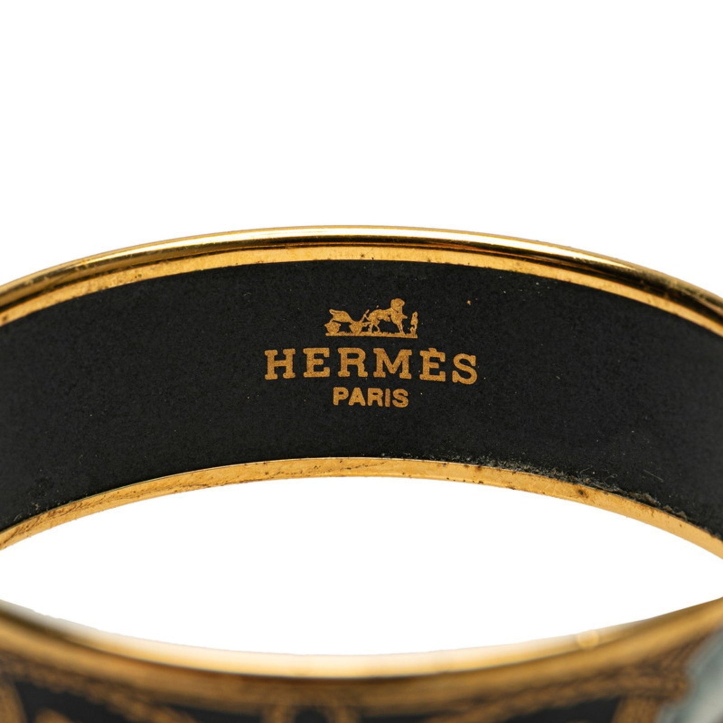 Hermes Enamel Gm Cloisonn Horse Motif Bangle In Gold