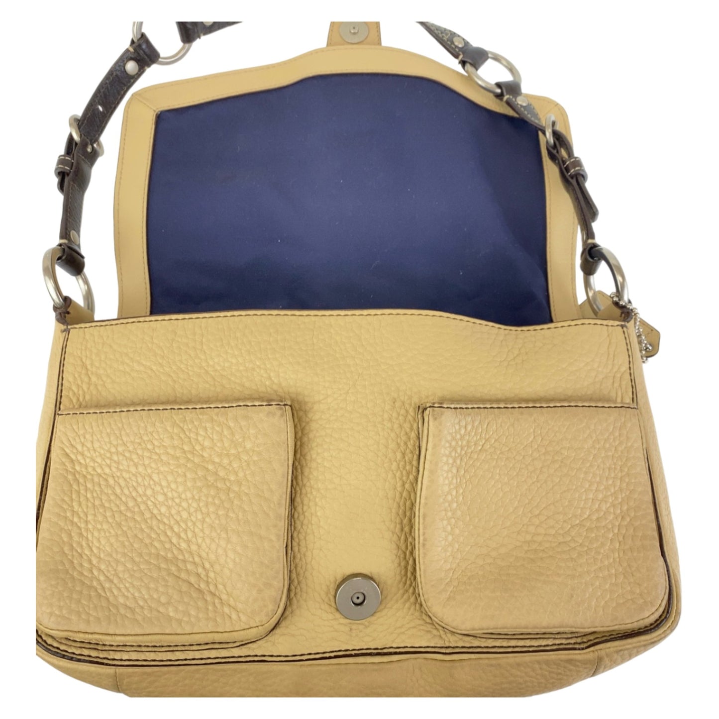 Coach Beige Brown Silver Hardware Leather Shoulder Bag