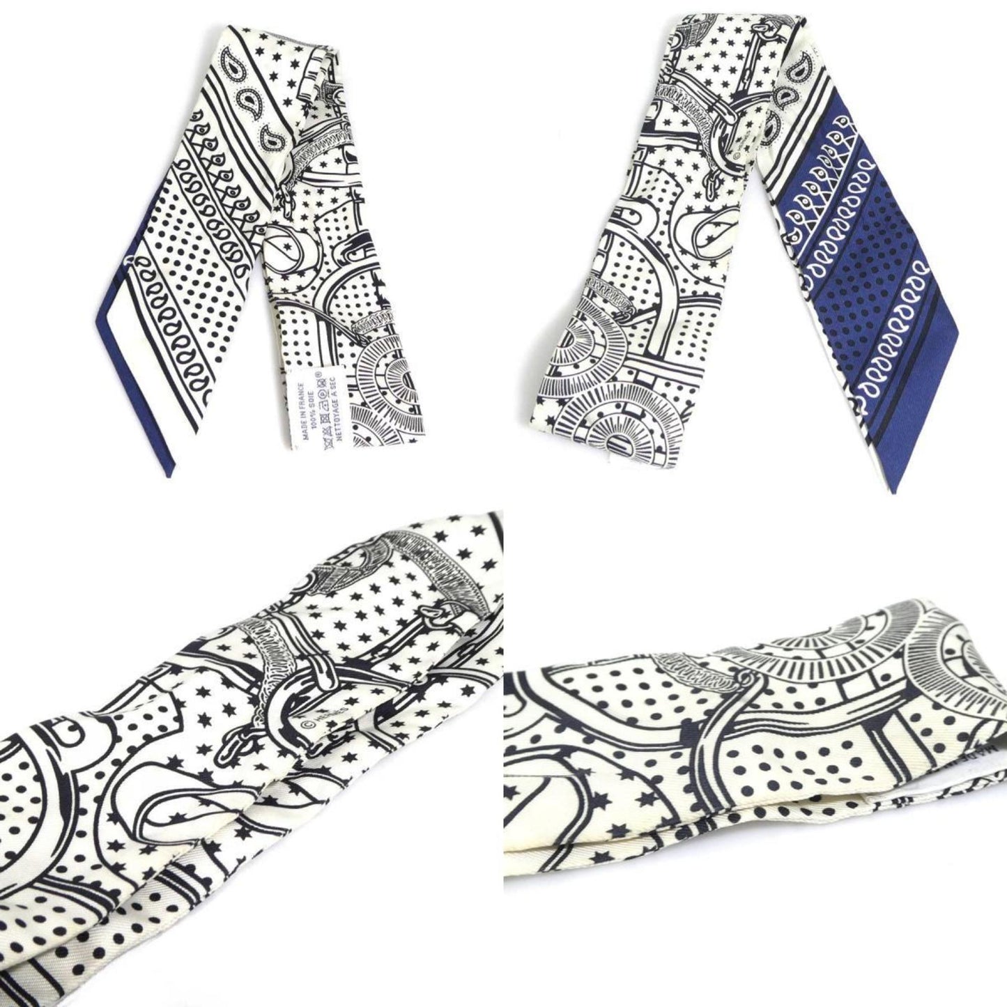 Hermes Herms Twilly Silk Scarf/Muffler In White