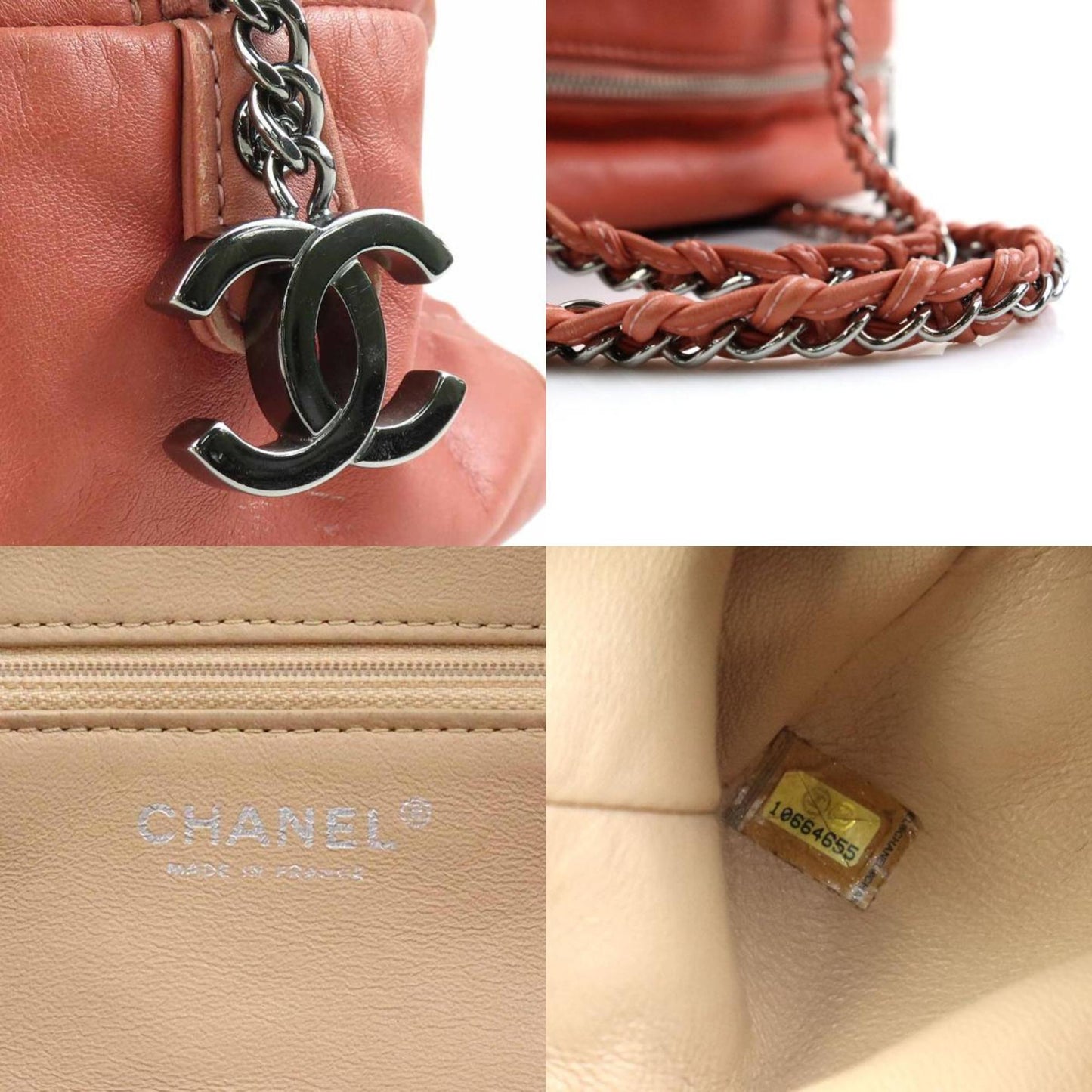 Chanel Handbag Leather Orange Pink