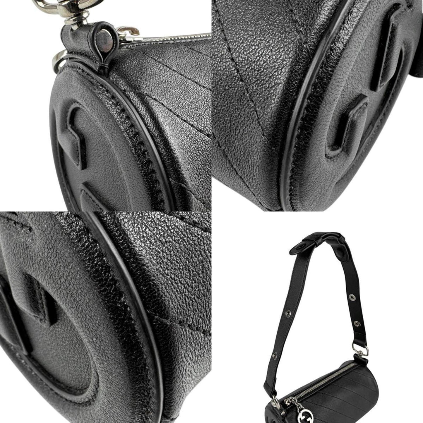 Gucci Shoulder Bag Leather Black Silver