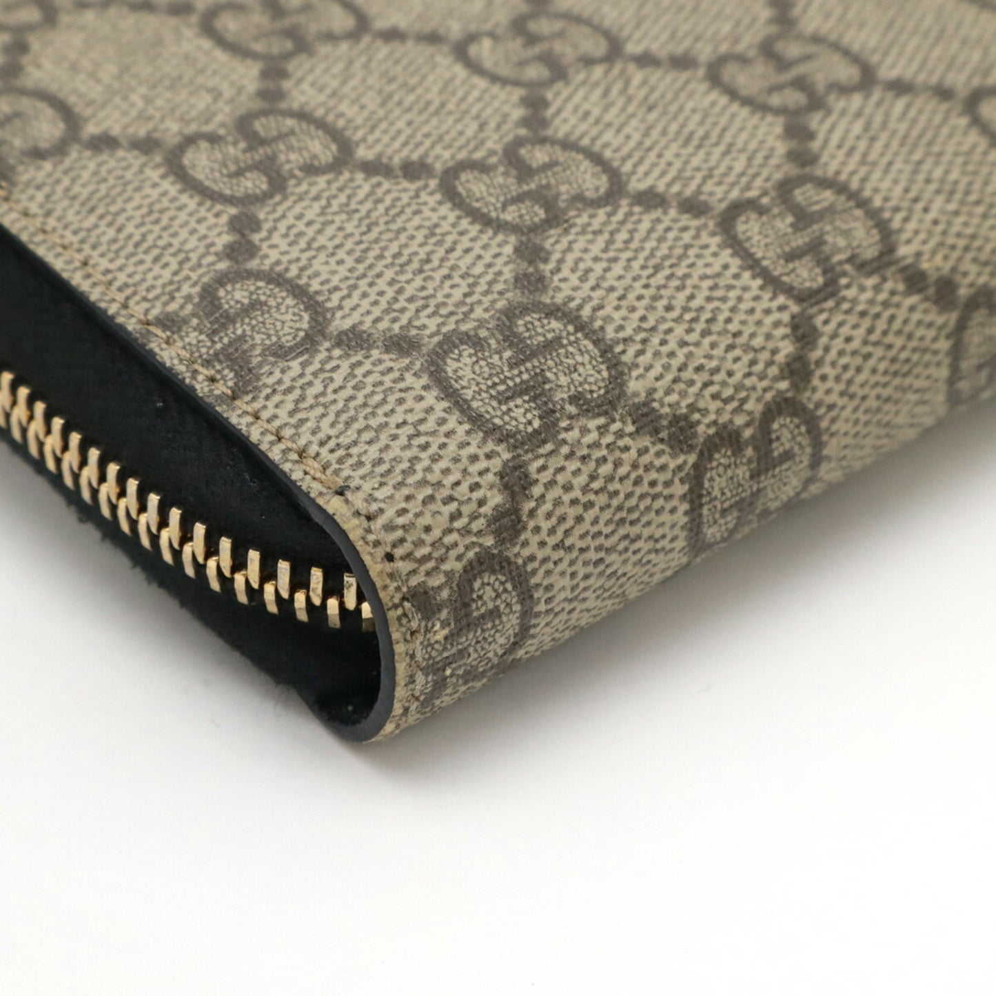 Gucci Gg Supreme Round Long Wallet Pvc Leather Beige Black 410102