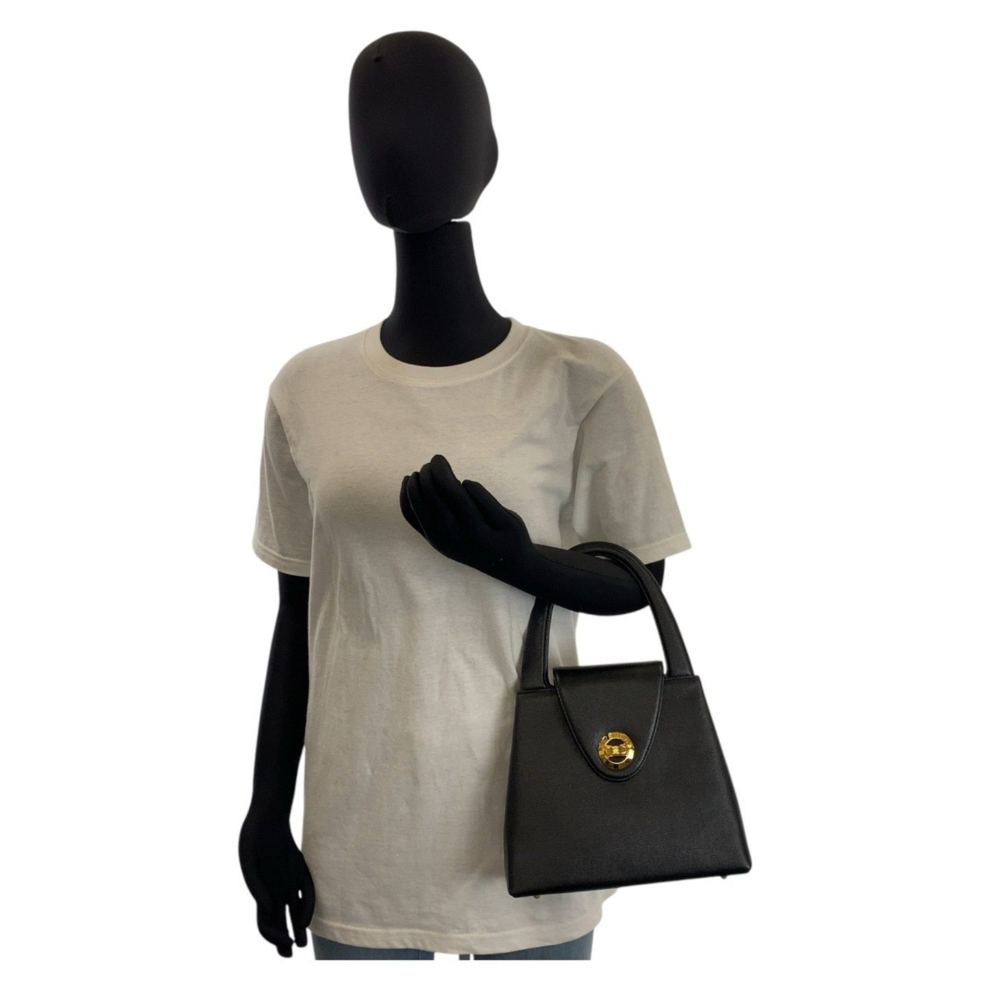 Givenchy Vintage Circle Logo Black Gold Hardware Leather Handbag