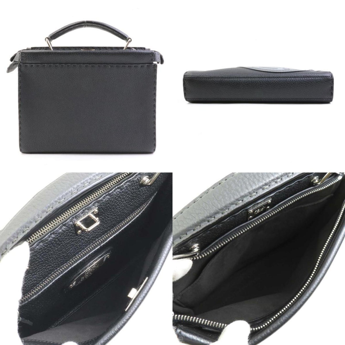 Fendi Handbag Shoulder Bag Peekaboo Fit Leather Black Grey Silver