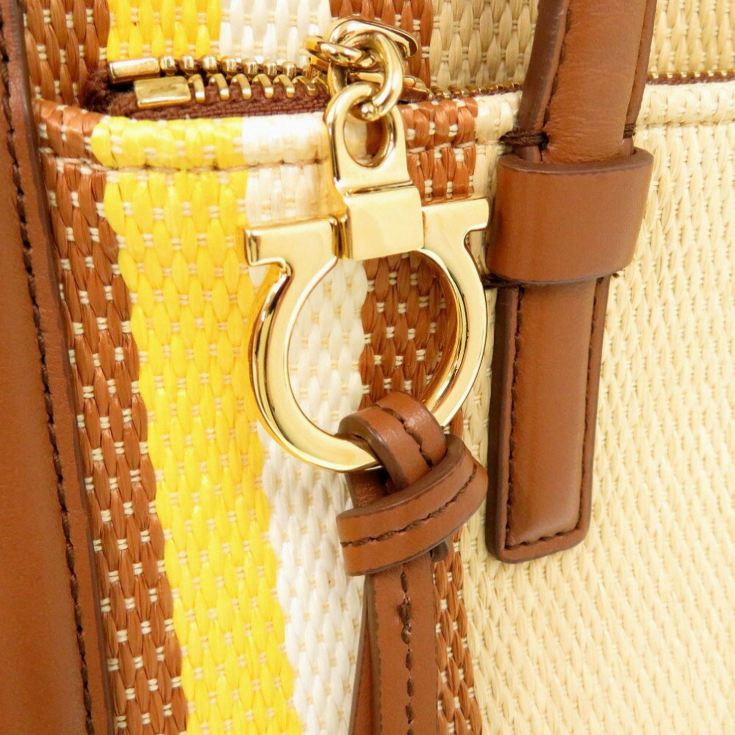 Salvatore Ferragamo Amy Tote Bag Striped Leather Canvas Multicolor 0996Salvatore