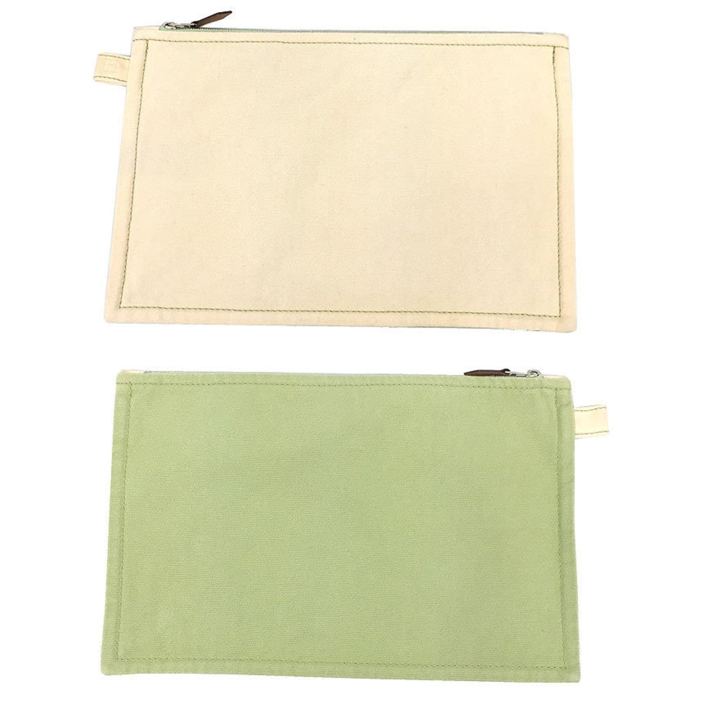Hermes Hermes Flat Pouch Bora Mm Bicolor 100% Cotton Natural X Lime Green Clutch Bag Canvas