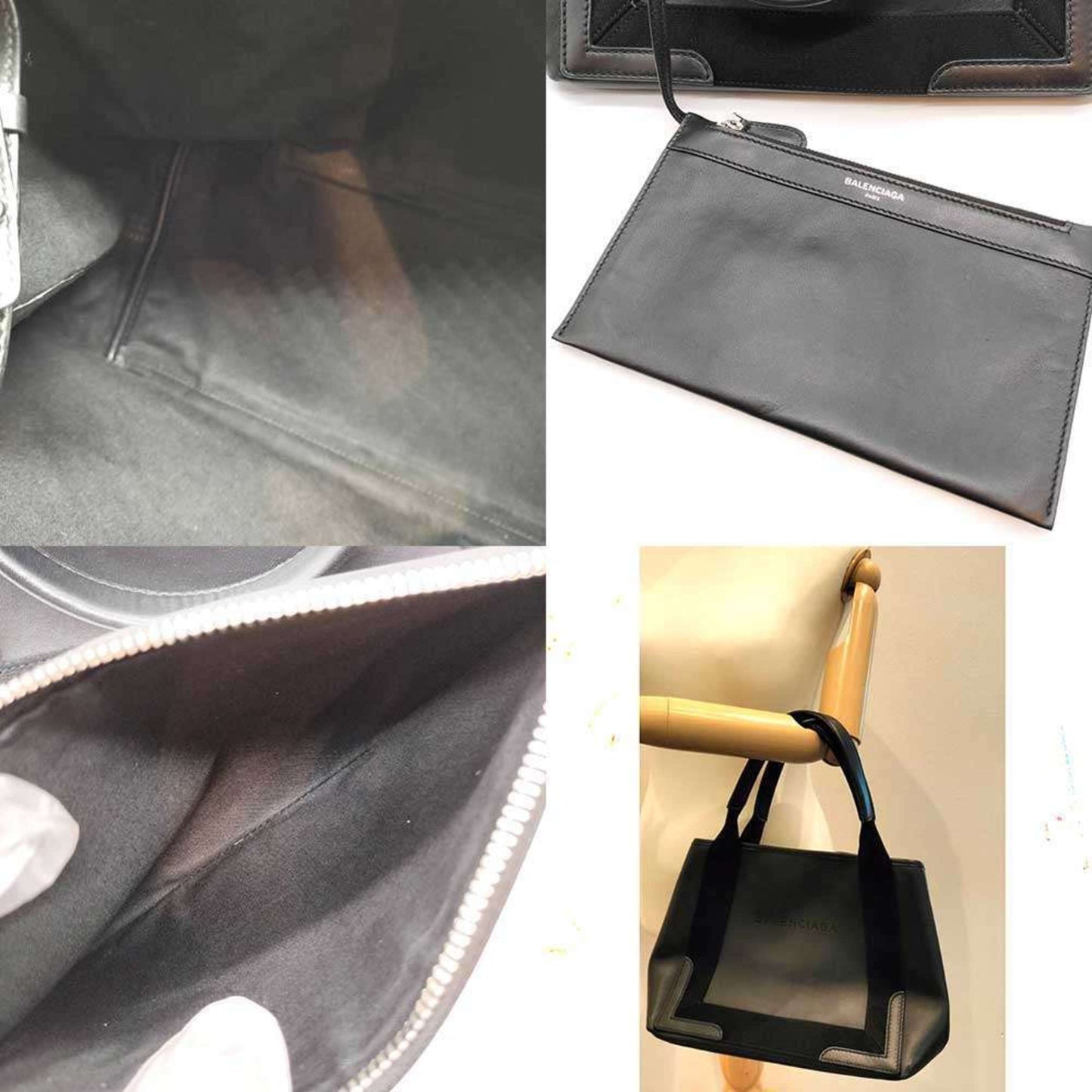 Balenciaga Navy Cabas S Size Black Leather Handbag Tote Bag Punching 339933