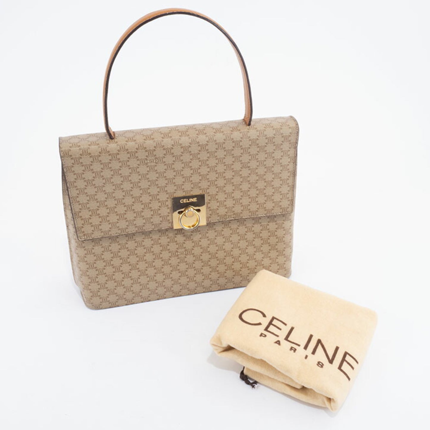 Celine Old Macadam Handbag Pvc Beige