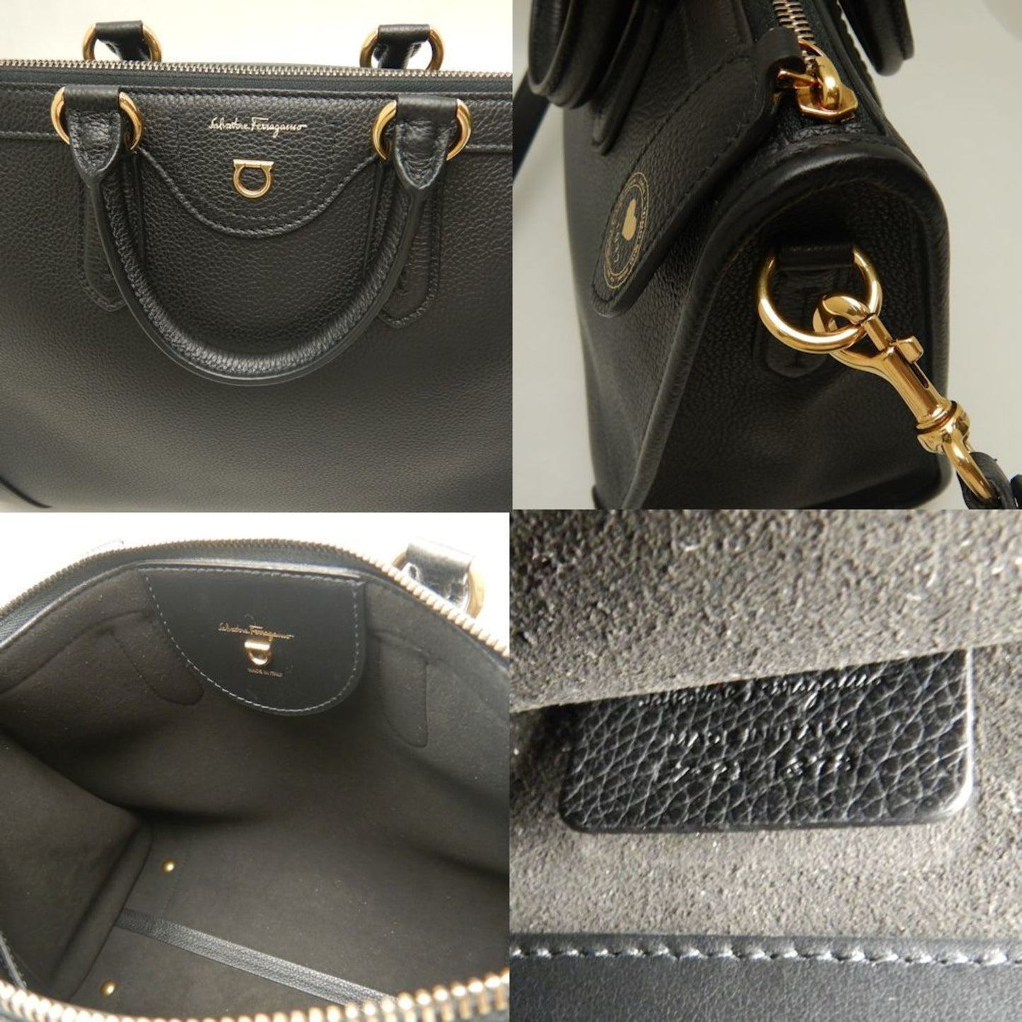Salvatore Ferragamo 21-1378 Tote Bag Gancini Calf Black 252840