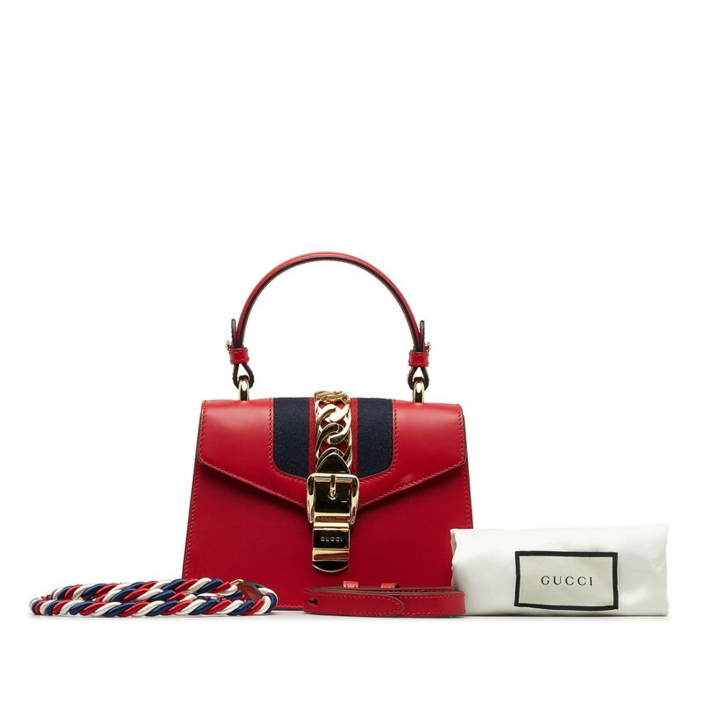 Gucci Sylvie Handbag Shoulder Bag 470270 Red Leather