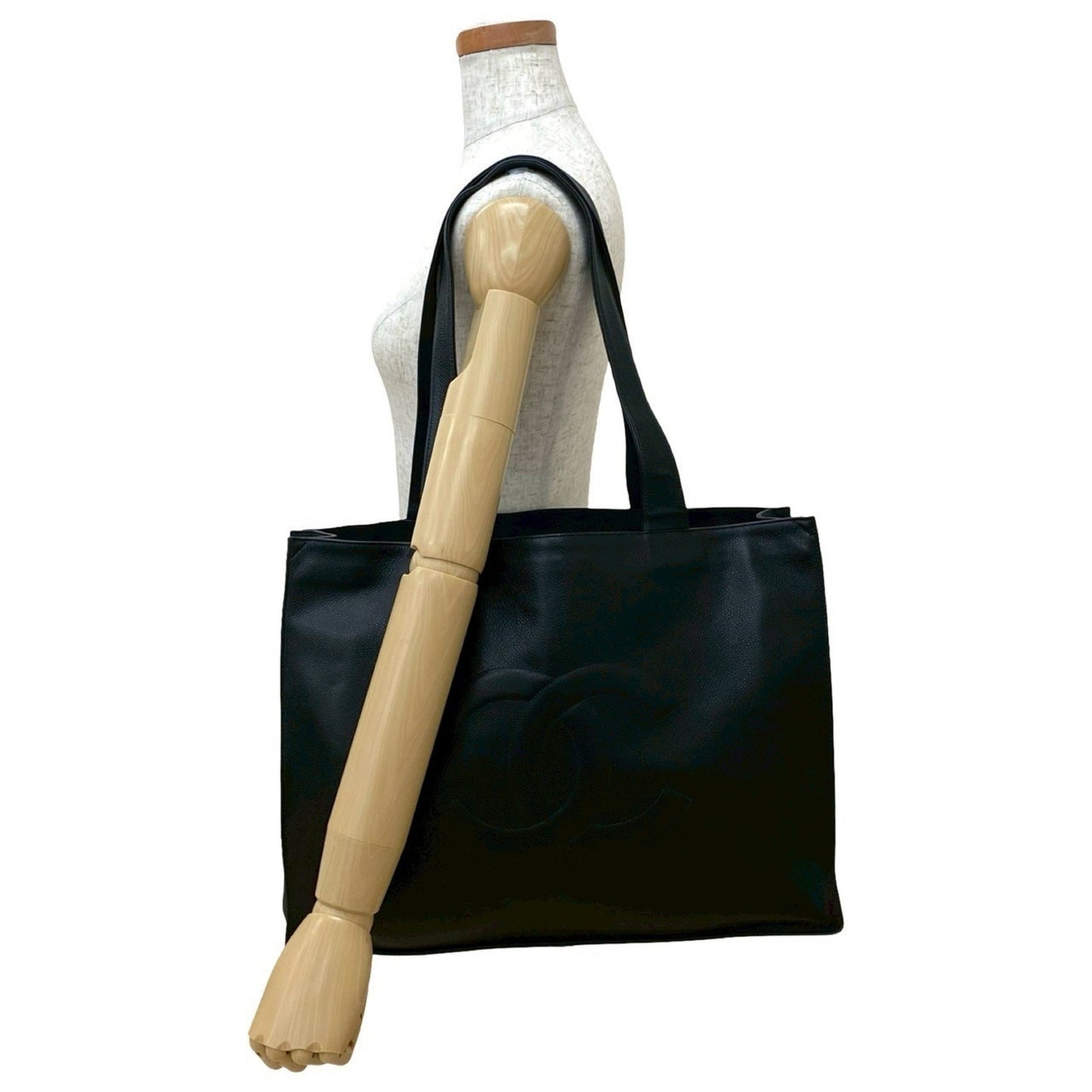 Chanel Deka Coco Mark Matte Caviar Leather Tote Bag/Semi Shoulder Bag Black 31287