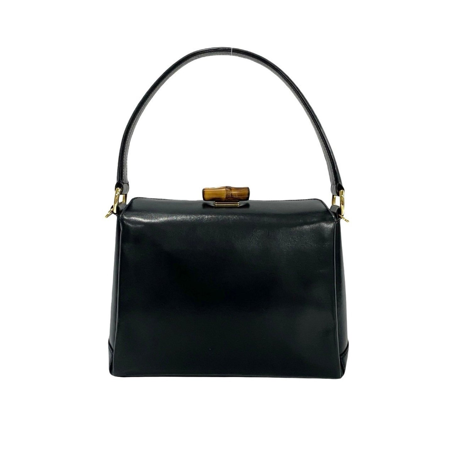 Gucci Old Gucci Vintage Bamboo Calf Leather 2-Way Handbag/Shoulder Bag Black 845-1