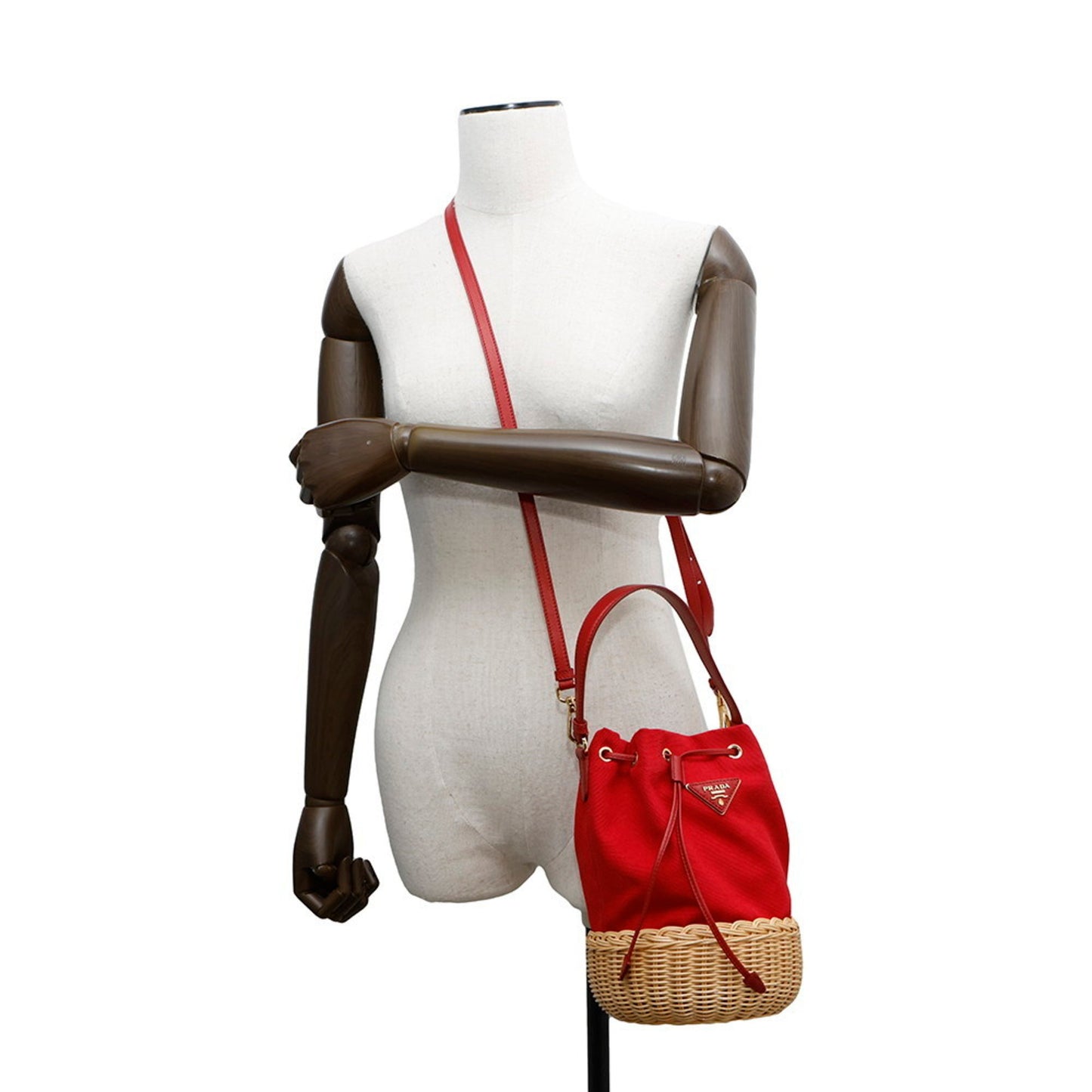 Prada Handbag Drawstring Bucket Bag Canvas Raffia 1Bh115 Prada 2-Way