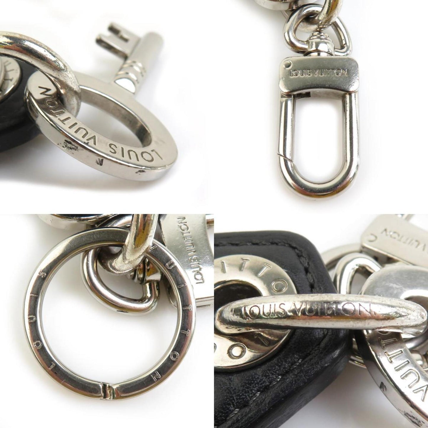 Louis Vuitton Louis Vuitton Charm Key Ring Portocle Lv Creme Metal Leather Black X Silver