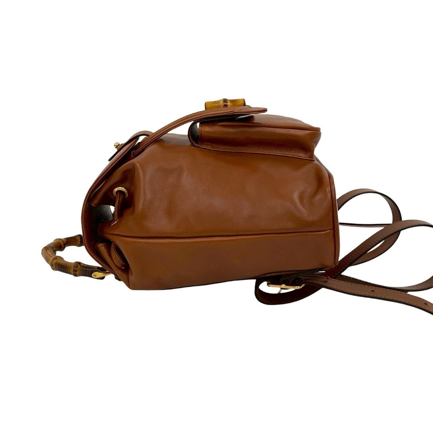 Gucci Old Gucci Bamboo Turnlock Leather Mini Rucksack/Daypack Brown 434-3