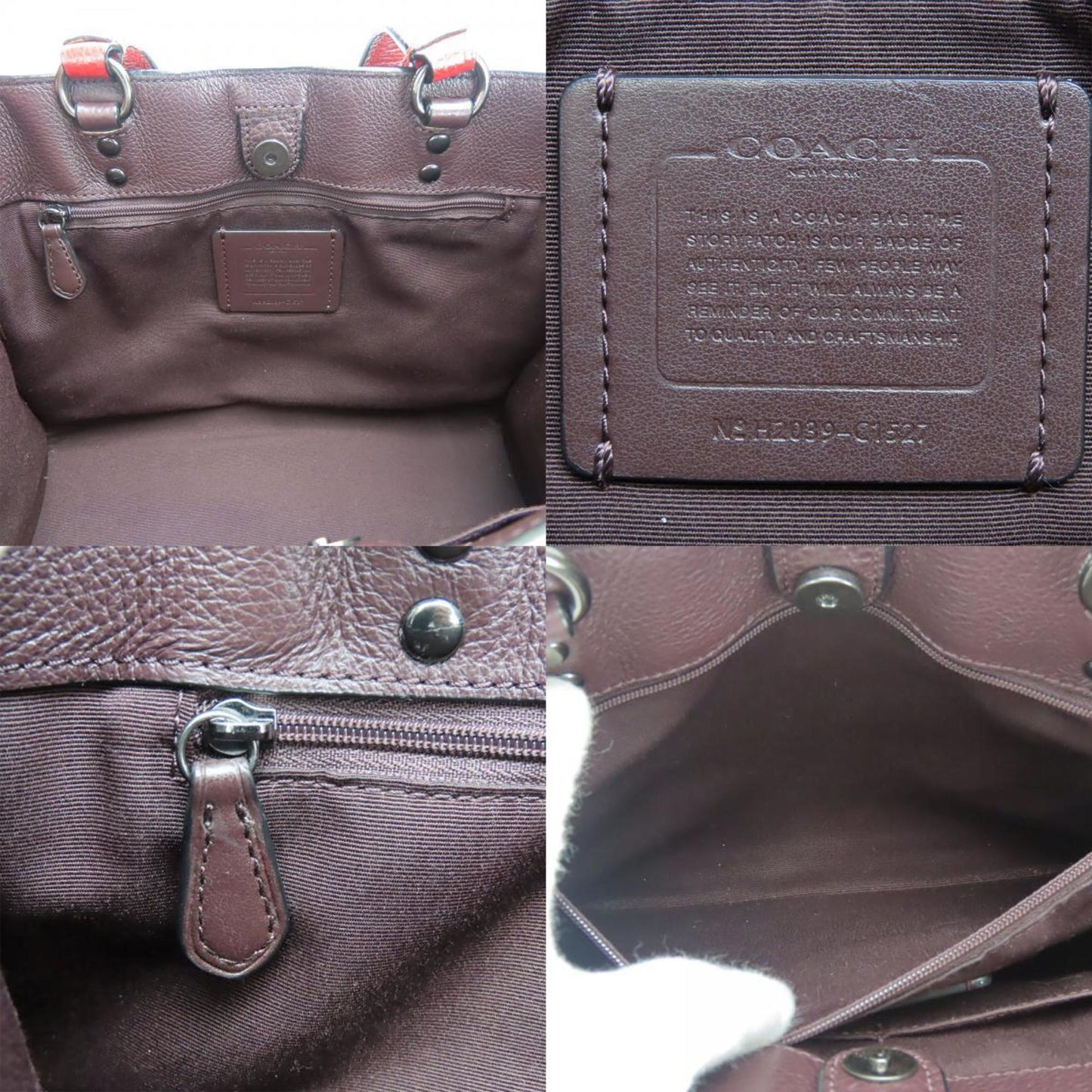 Coach Handbag Dempsey C1527 Carryall Leather Dark Brown Red Shoulder