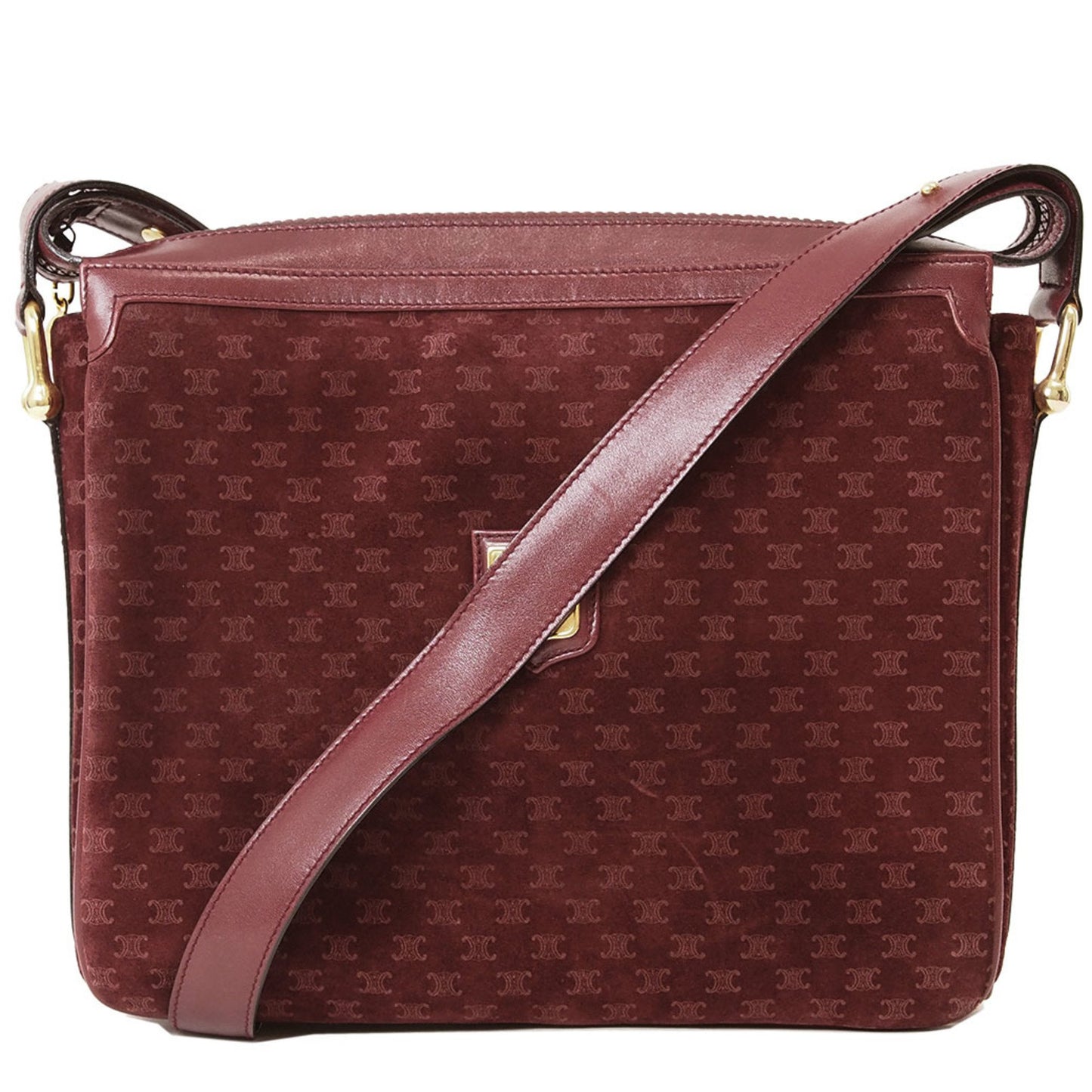Celine Old Triomphe Suede Shoulder Bag Bordeaux