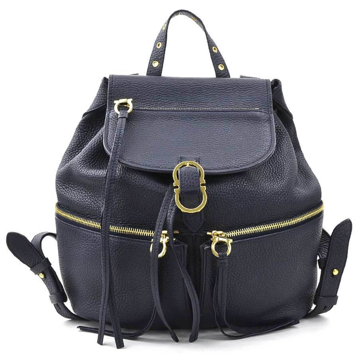 Salvatore Ferragamo Backpack Gancini Leather Navy Gold