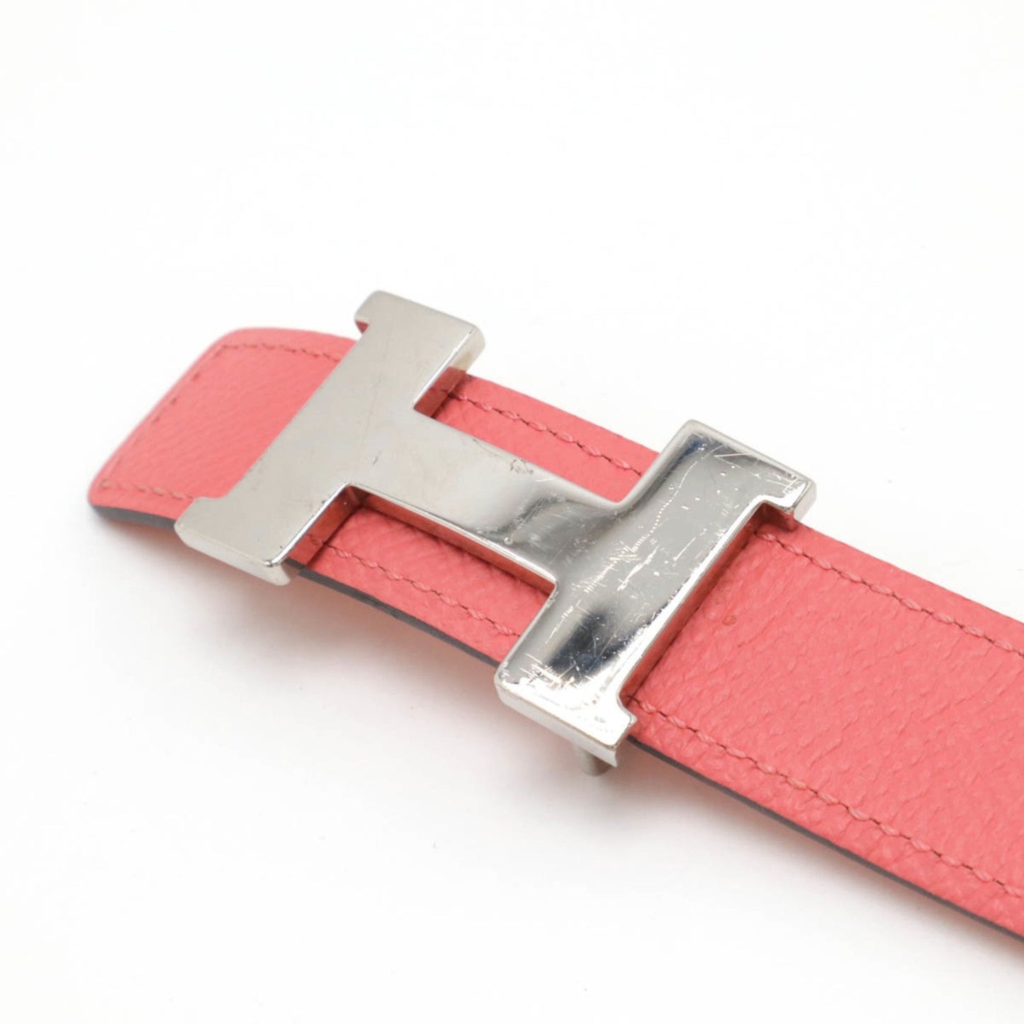 Hermes Mini Constance H Belt Reversible Leather Rose Azalee Pink Orange #80 A Stamp