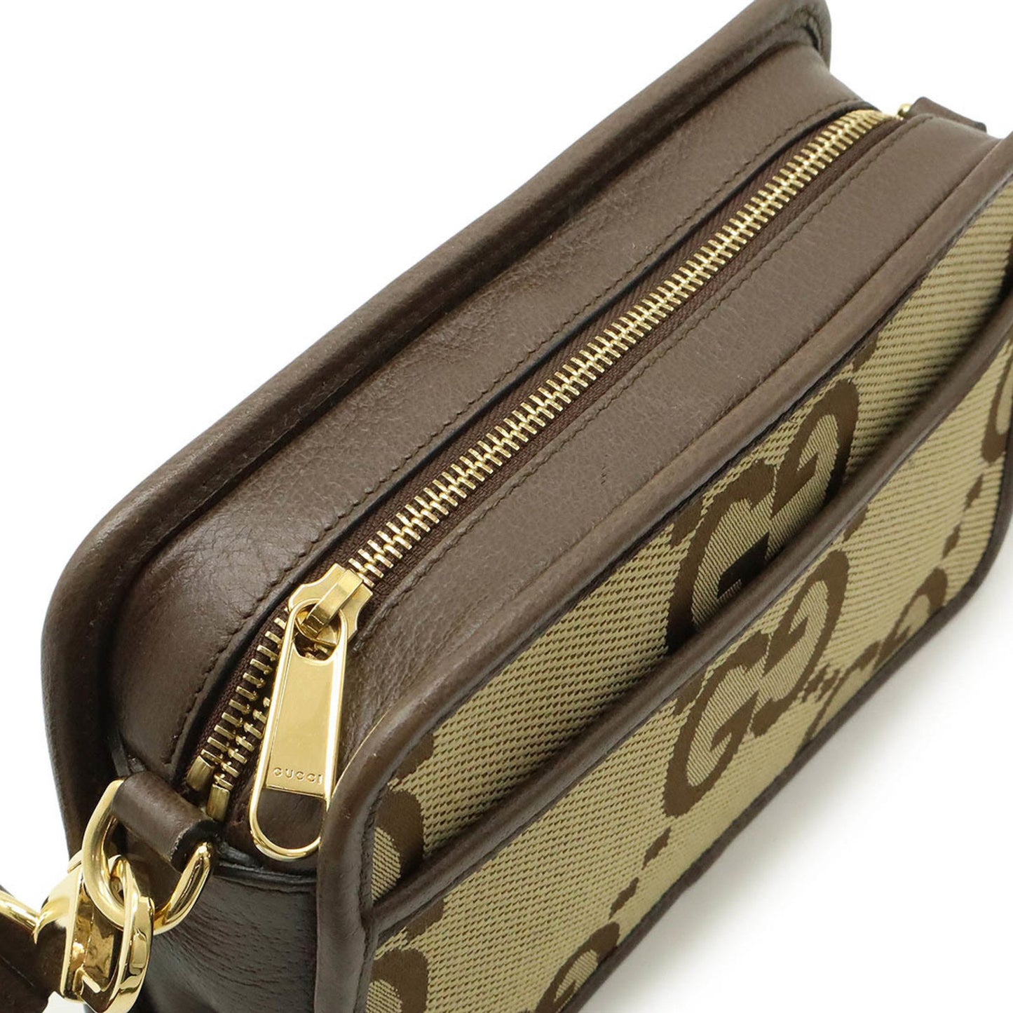 Gucci Jumbo Gg Shoulder Bag Pochette Clutch Canvas Beige Dark Brown 696075