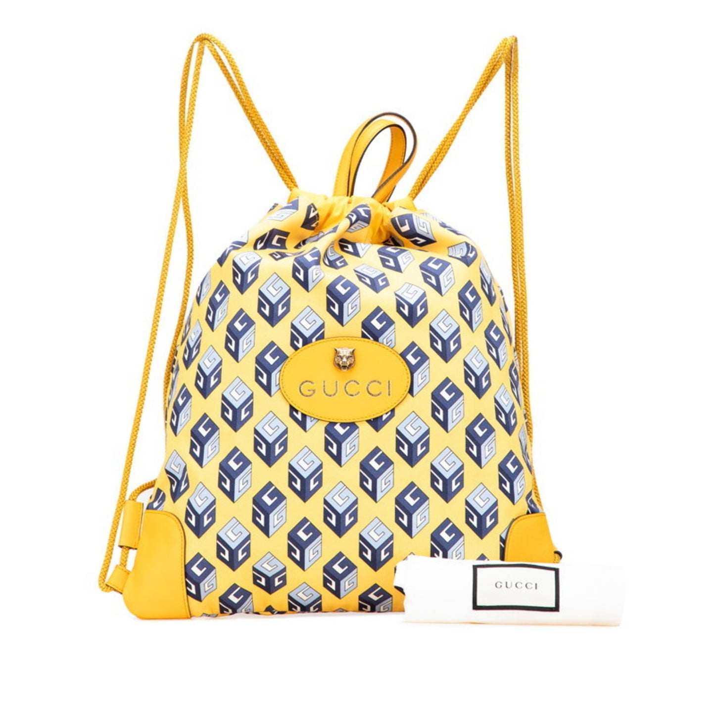 Gucci Drawstring Cube Backpack/Knapsack 473872 Yellow/Blue Nylon/Leather