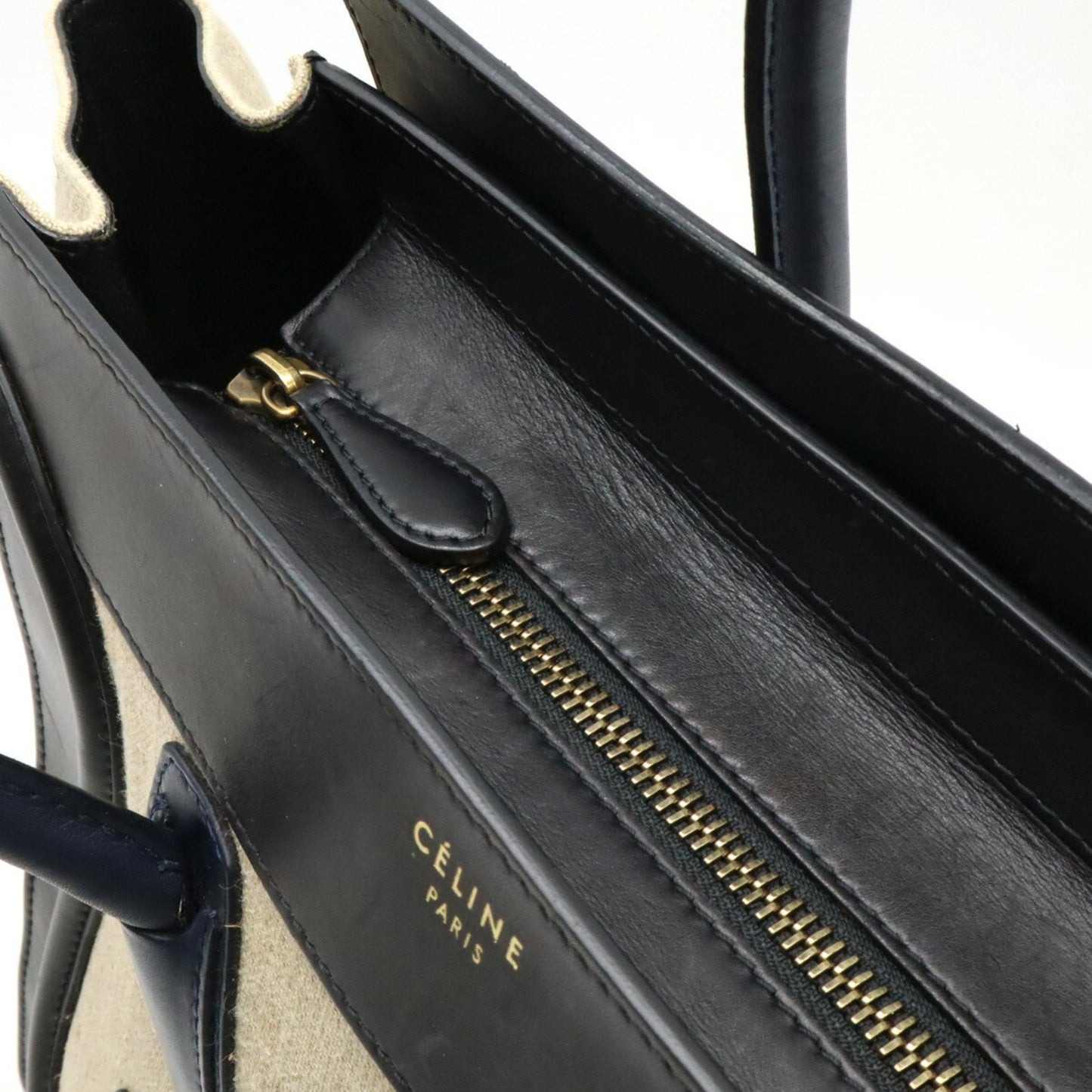 Celine Luggage Shopper Tote Bag Handbag Linen Leather Beige Black Navy 165212