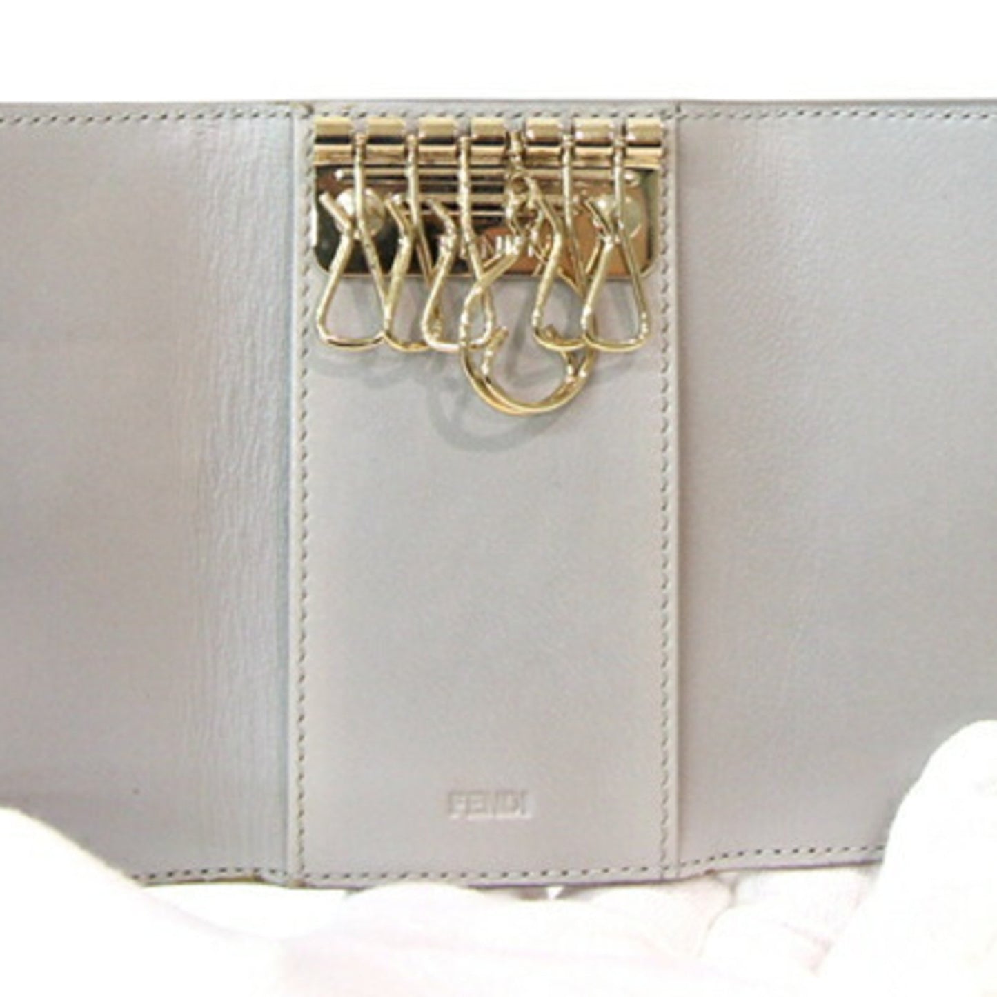 Fendi 6-Ring Key Case 8Ap079 Silver Leather