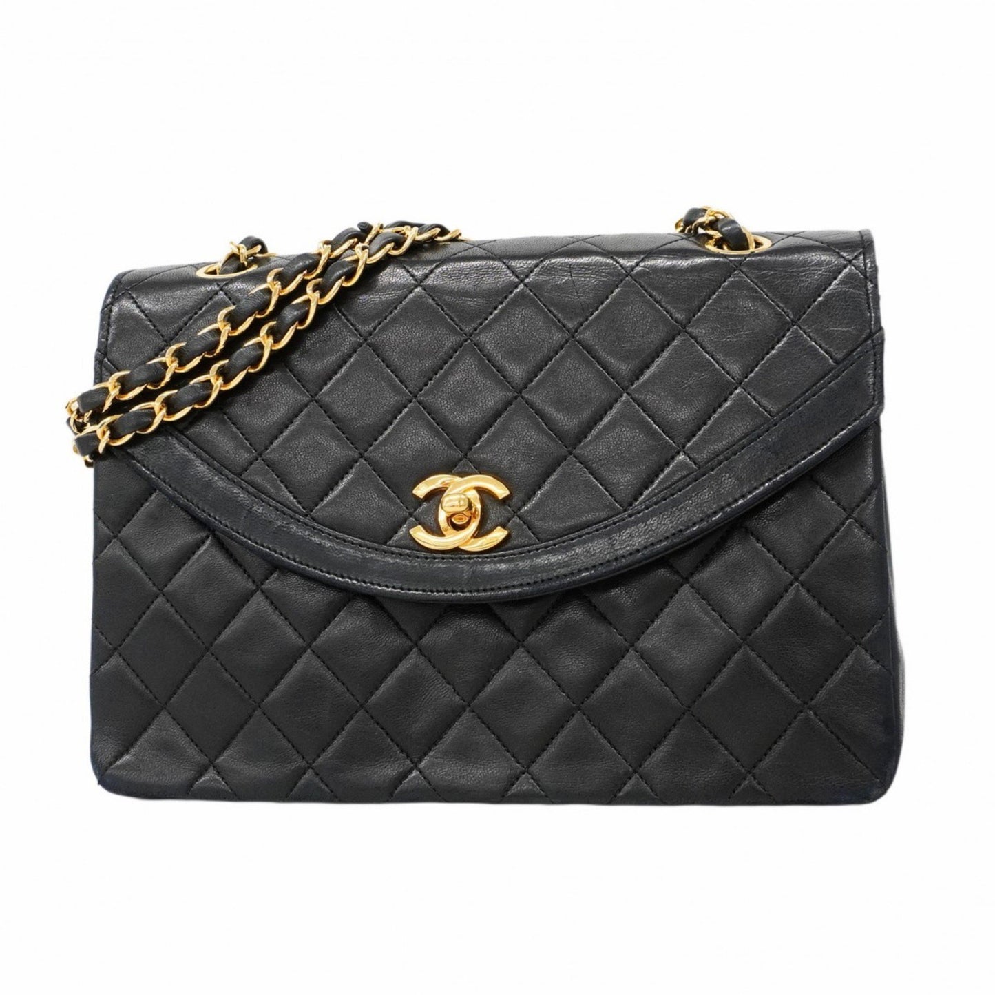 Chanel Shoulder Bag Matelasse W Chain Lambskin Black