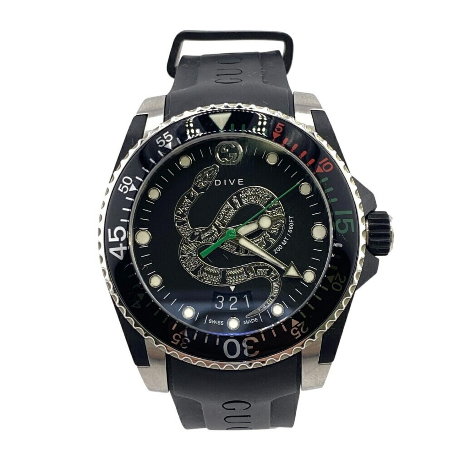 Gucci Dive 136.3 Snake Black Dial 3 Hand Date Watch Analog Digital