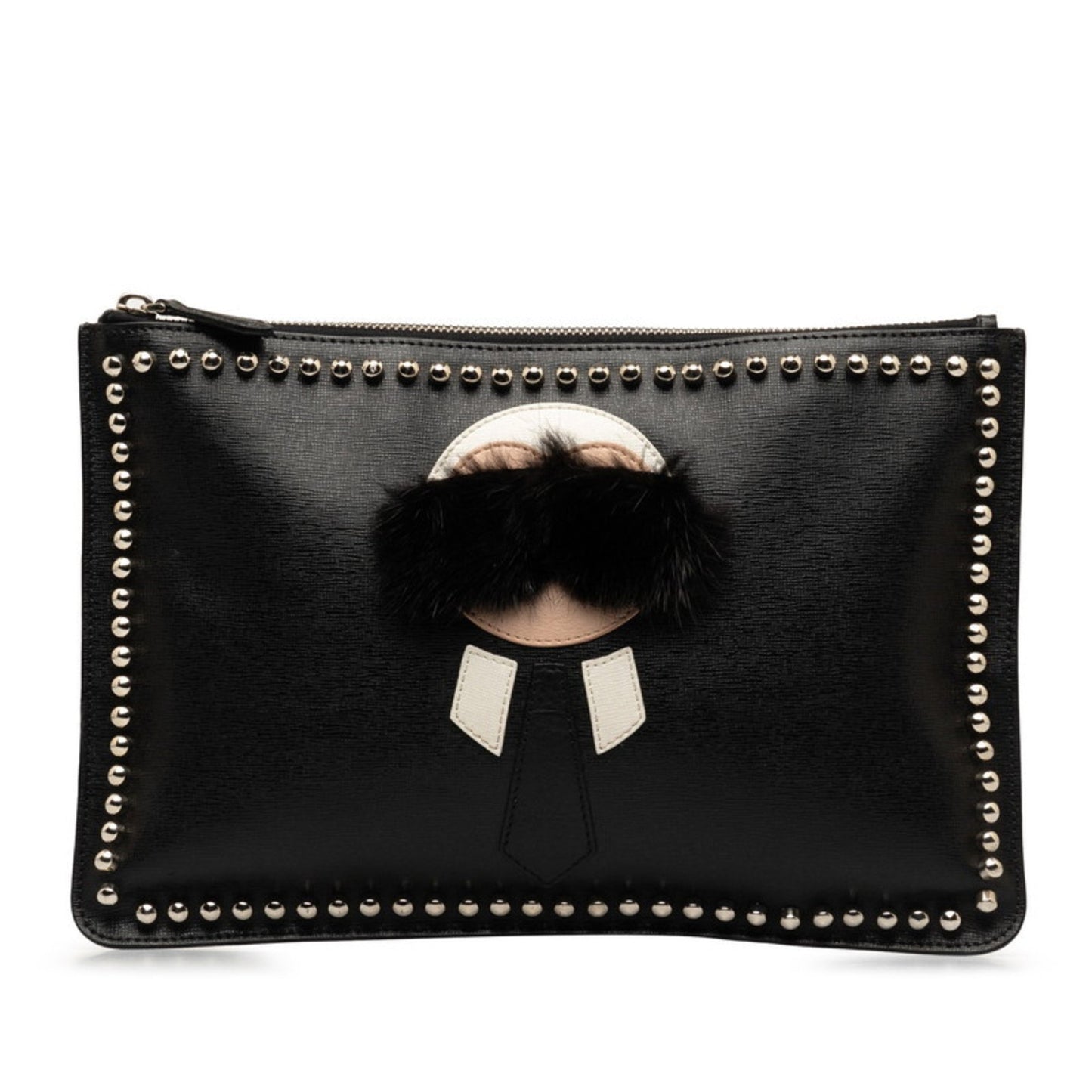 Fendi Karl Lagerfeld Clutch Bag 7N0078 52P Black Leather