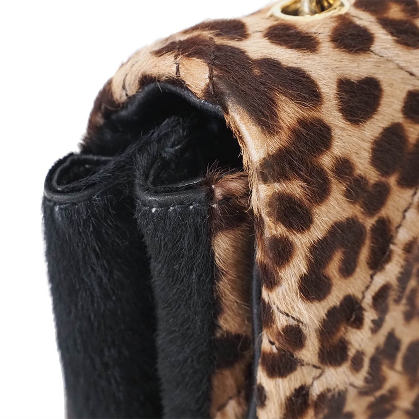 Salvatore Ferragamo Pony Leopard Print Vara Ribbon Chain Shoulder Bag Brown Au-21/E767