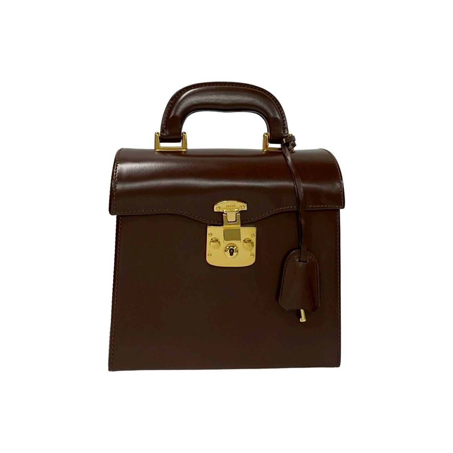 Gucci Old Gucci Ladylock Leather Handbag/Mini Tote Bag In Brown