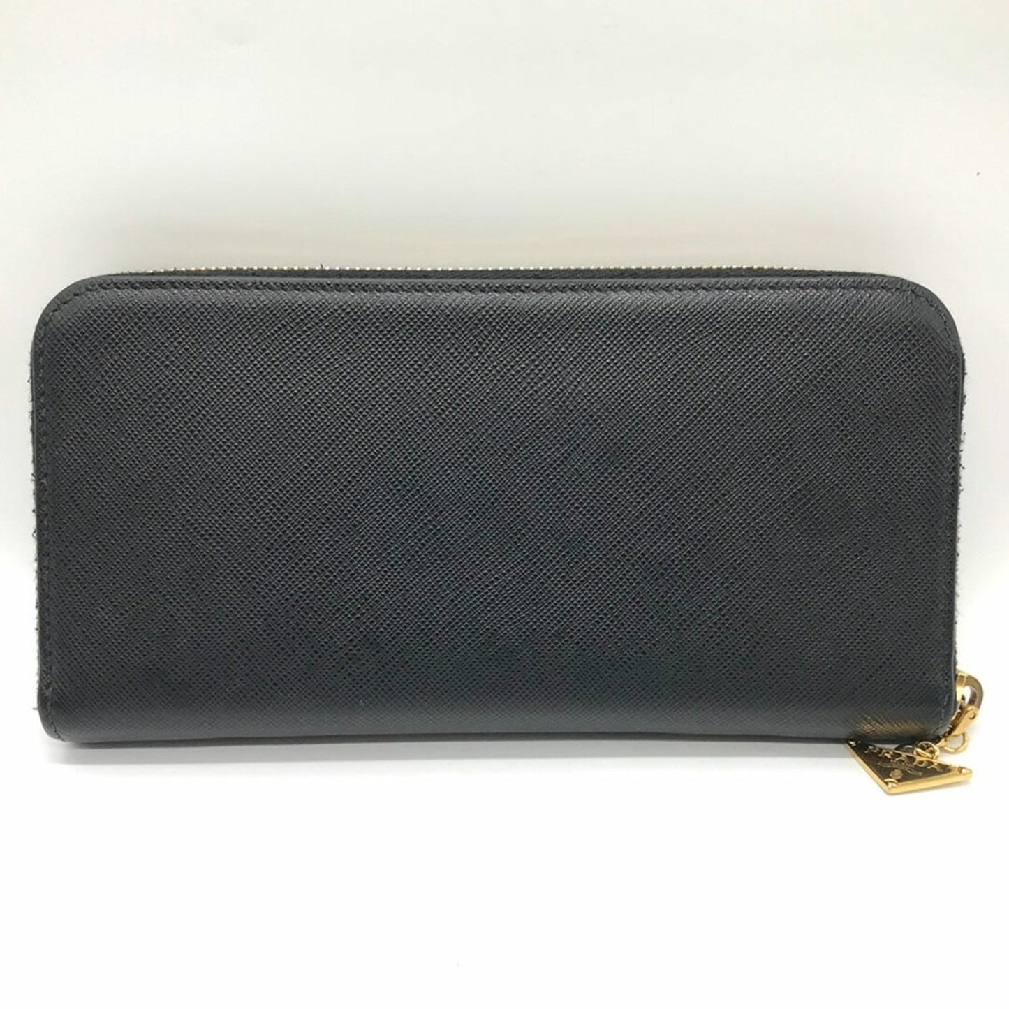 Prada Long Wallet Round Saffiano Leather Black