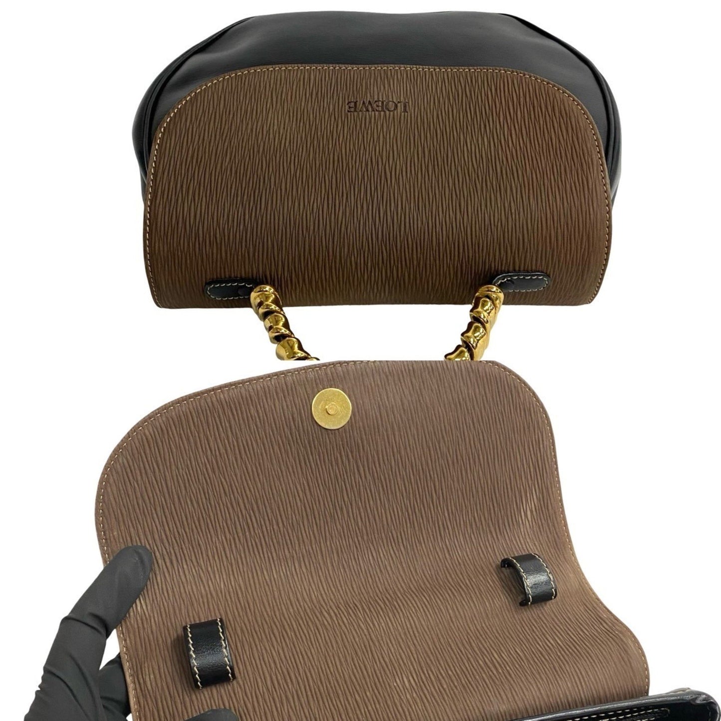 Loewe Velzquez Logo Leather Genuine 2-Way Handbag/Shoulder Bag In Two-Tone Black