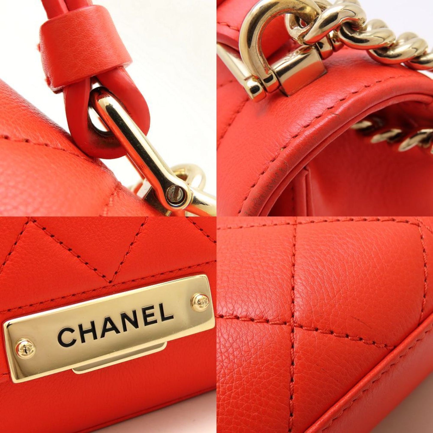 Chanel A93701 Shoulder Bag Matelasse Click Label Single Flap Calf Orange 352531