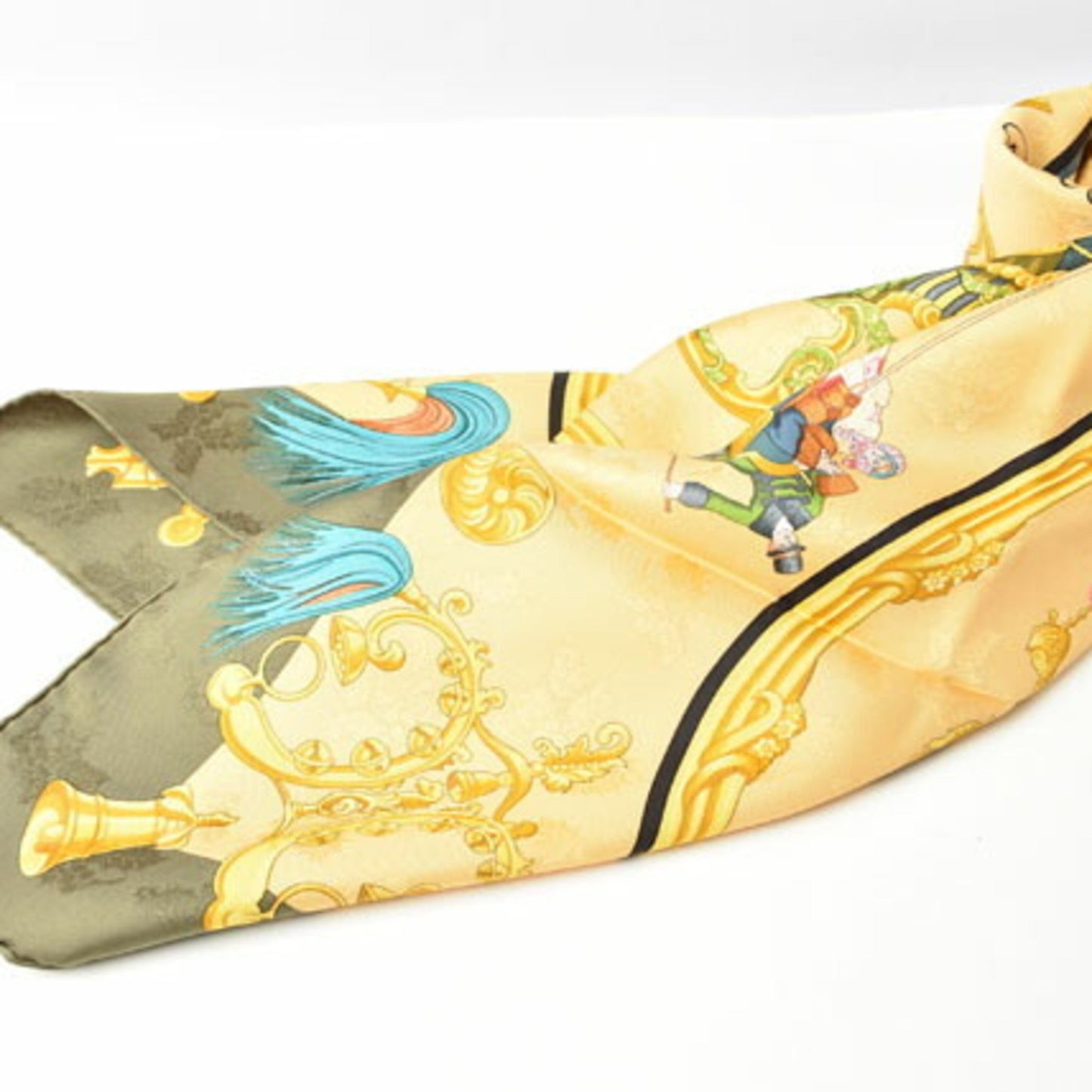 Hermes Scarf Muffler Hermes Carre 90 Silk Twill Carriage Motif Gold/Green