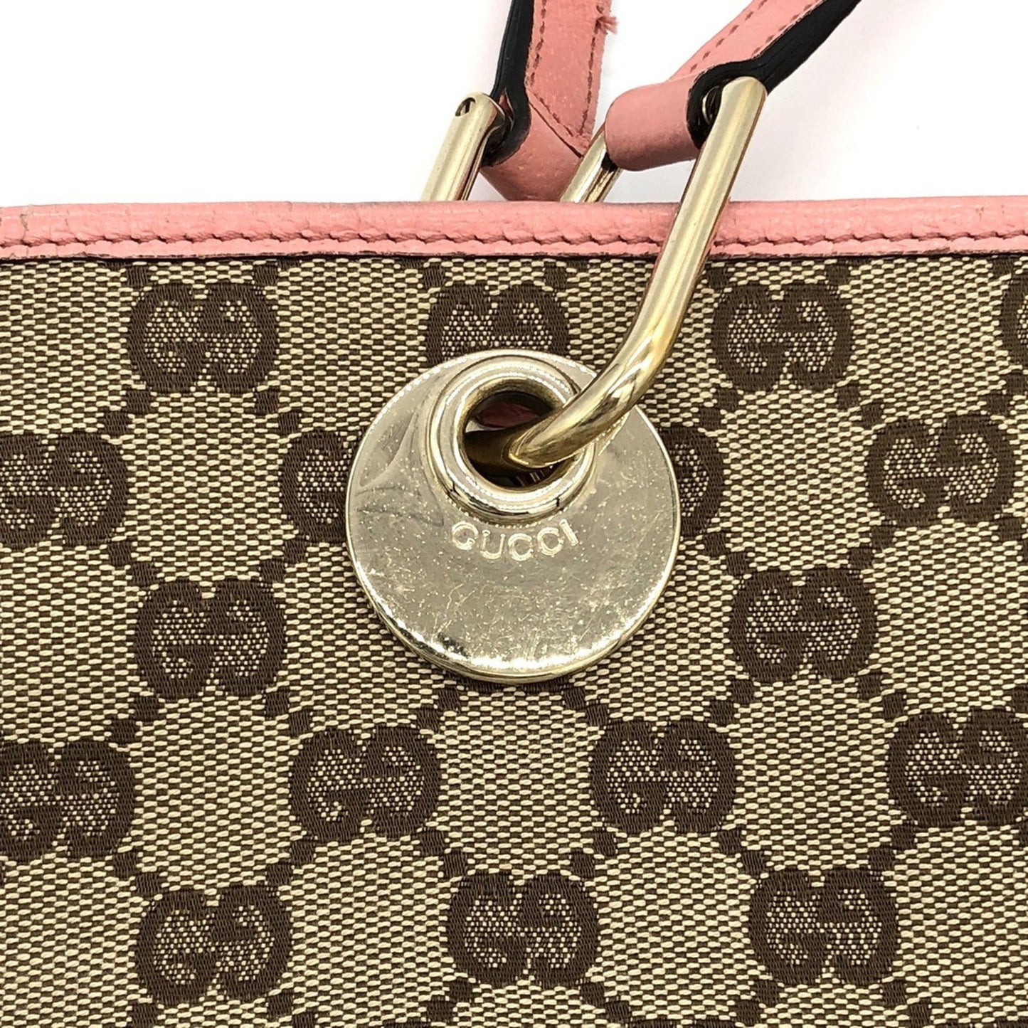 Gucci 120840 Tote Bag Beige Pink Gg Canvas Leather