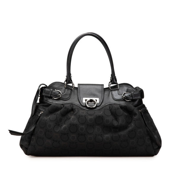 Salvatore Ferragamo Gancini Handbag Tote Bag In Black Canvas