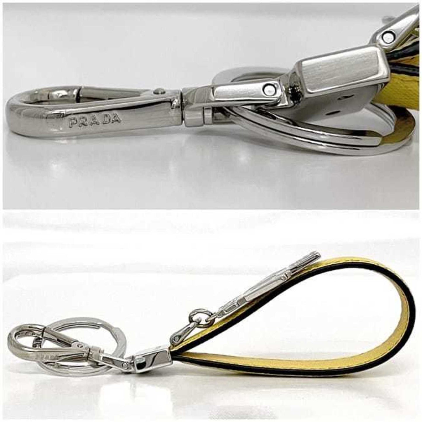 Prada Keychain Ec-23549 Yellow Sole F0377 2Pp040 Unused Saffiano Leather Metal Robot Key Holder