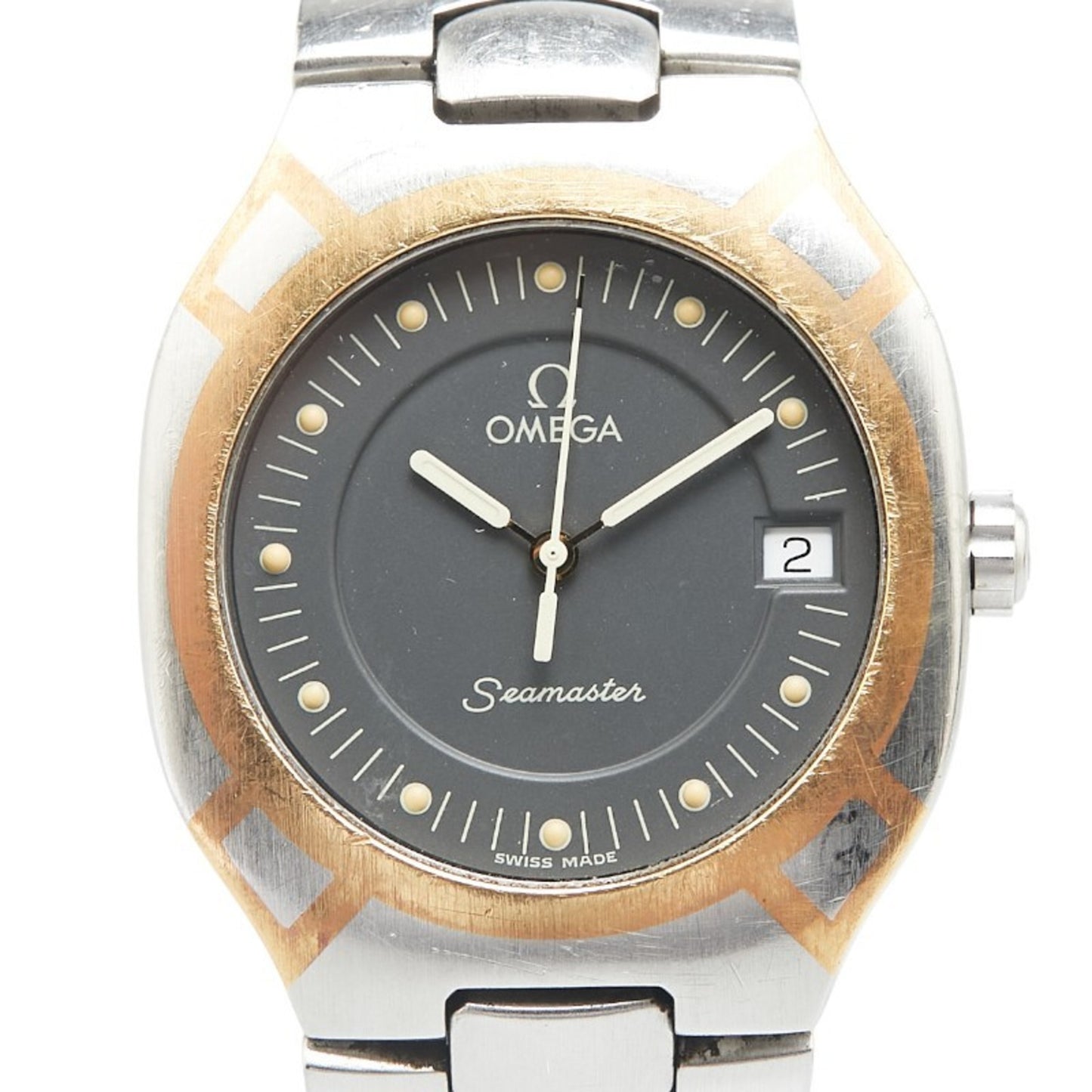 Omega Seamaster Polaris Watch 2510.40 Quartz Gray Dial Stainless Steel Yellow Gold