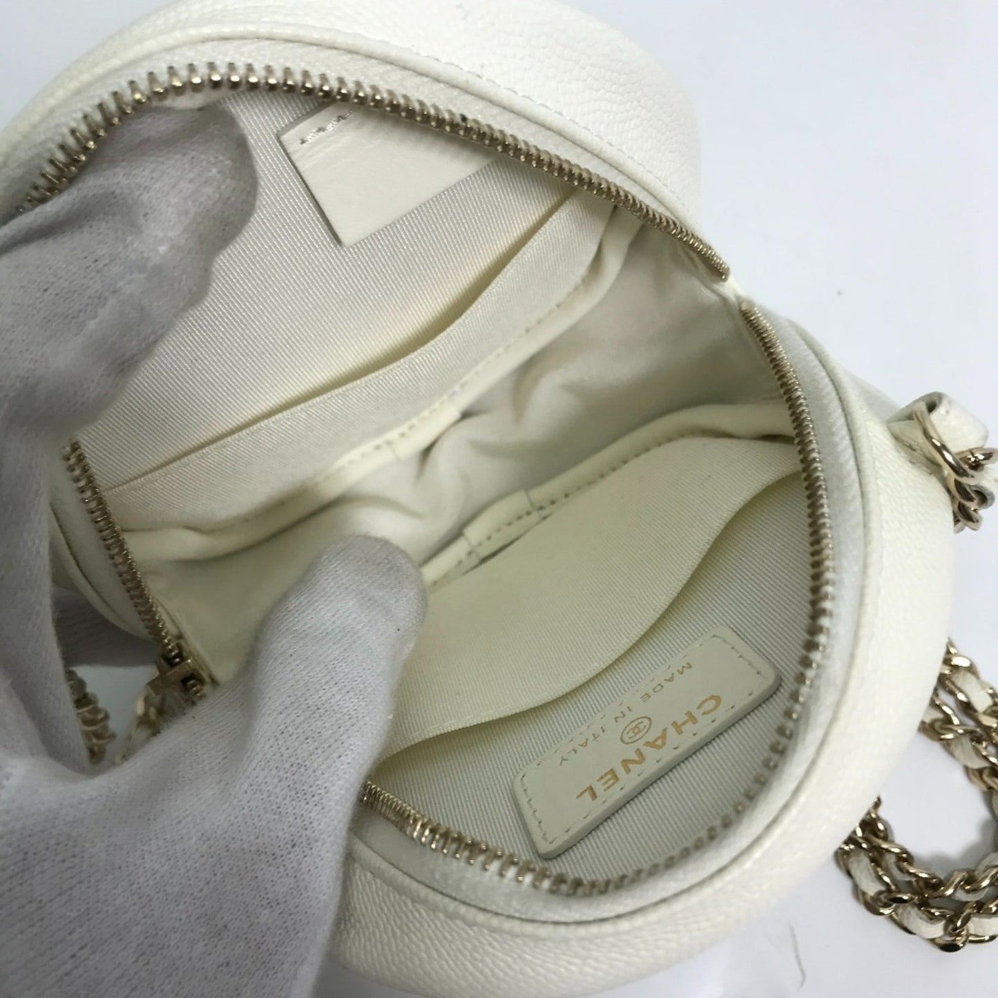Chanel Cc Coco Mark Pochette Matelasse Quilted Round Chain Shoulder Bag In Caviar Leather