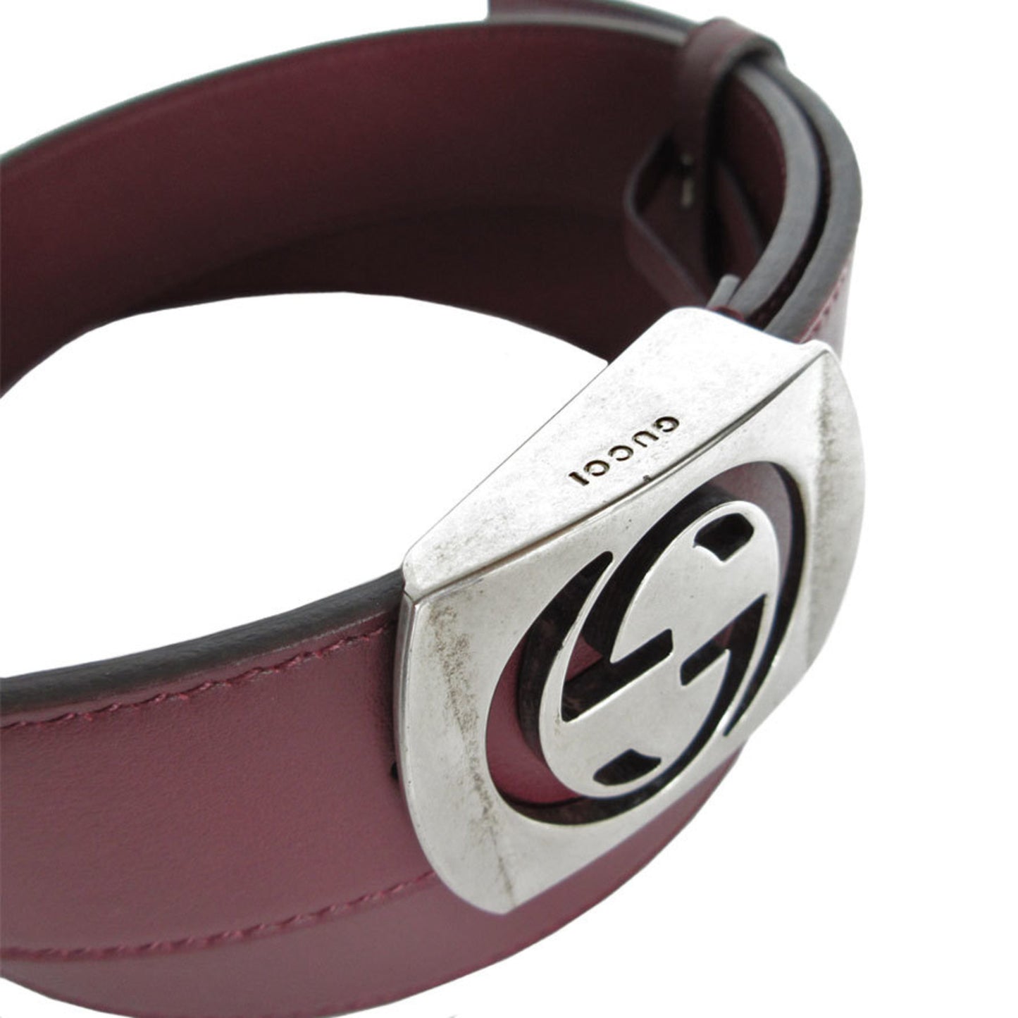 Gucci Belt Leather Metal Burgundy Silver